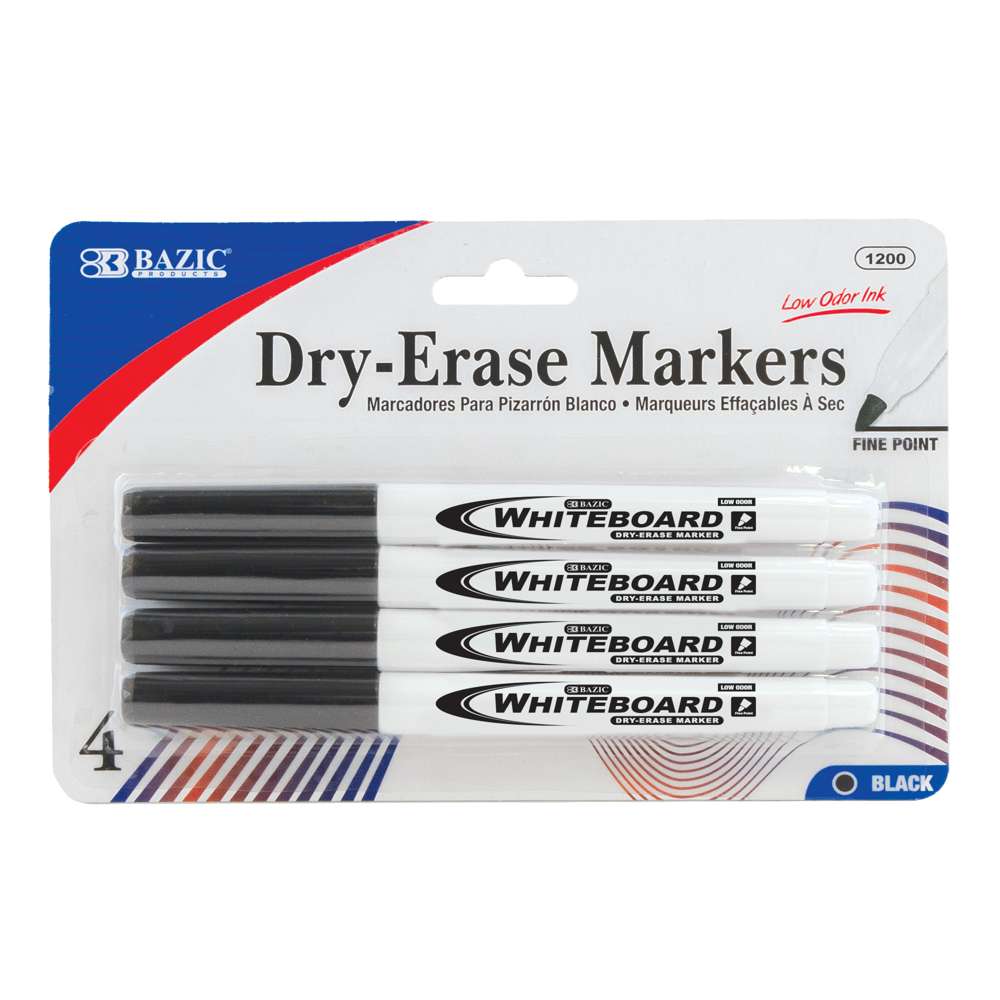 BAZIC Black Fine Tip Dry-Erase Markers