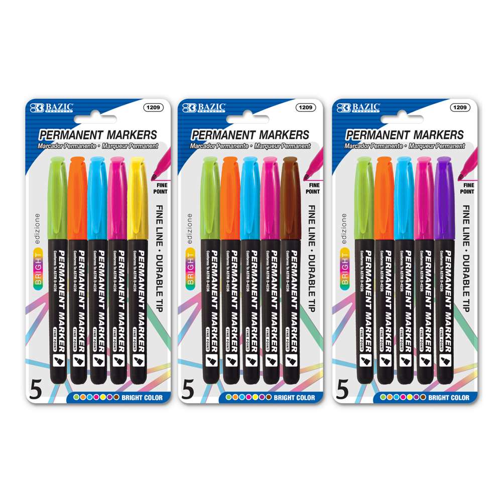 BAZIC Bright Colors Fine Tip Permanent Markers