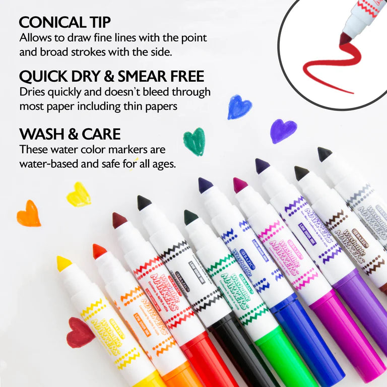 BAZIC 10 Colors Broad Line Mini Washable