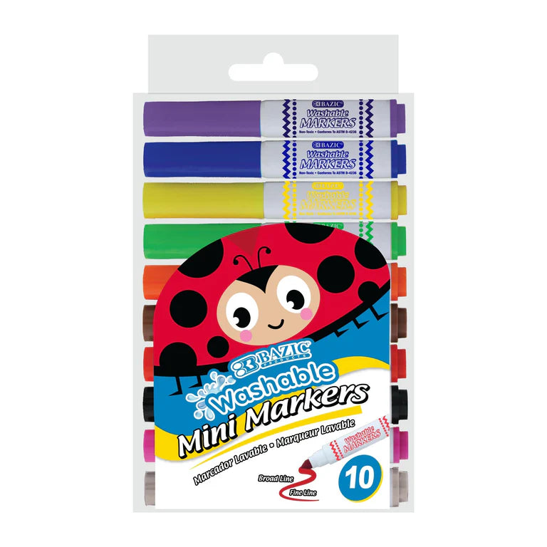 BAZIC 10 Colors Broad Line Mini Washable