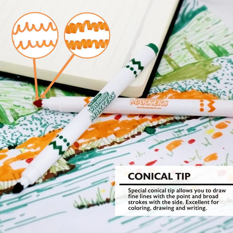 BAZIC 10 Colors Super Tip Washable Markers