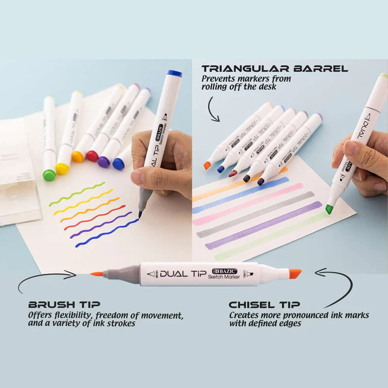 BAZIC 6 Fluorescent Colors Dual Tip Sketch