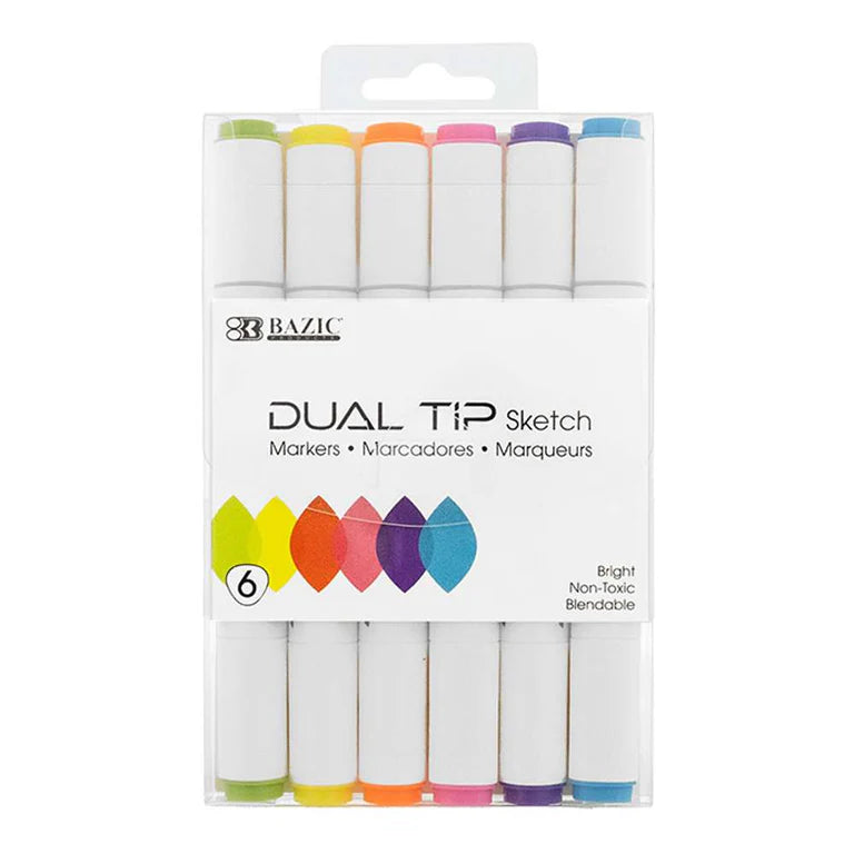 BAZIC 6 Fluorescent Colors Dual Tip Sketch