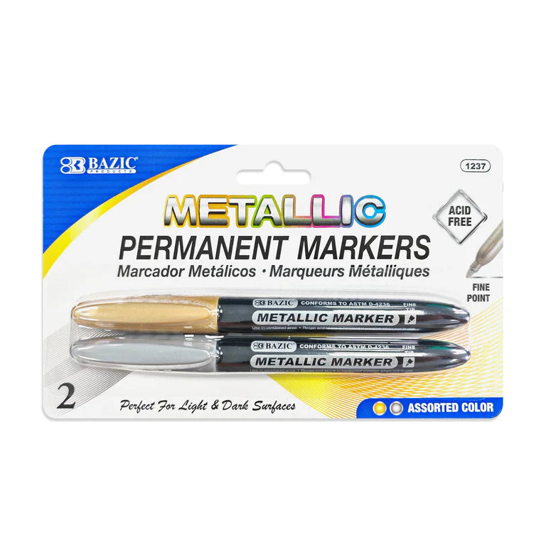 BAZIC Silver & Gold Metallic Markers (2/Pack)
