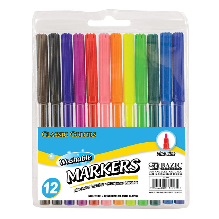 BAZIC 12 Classic Colors Fine Line Washable