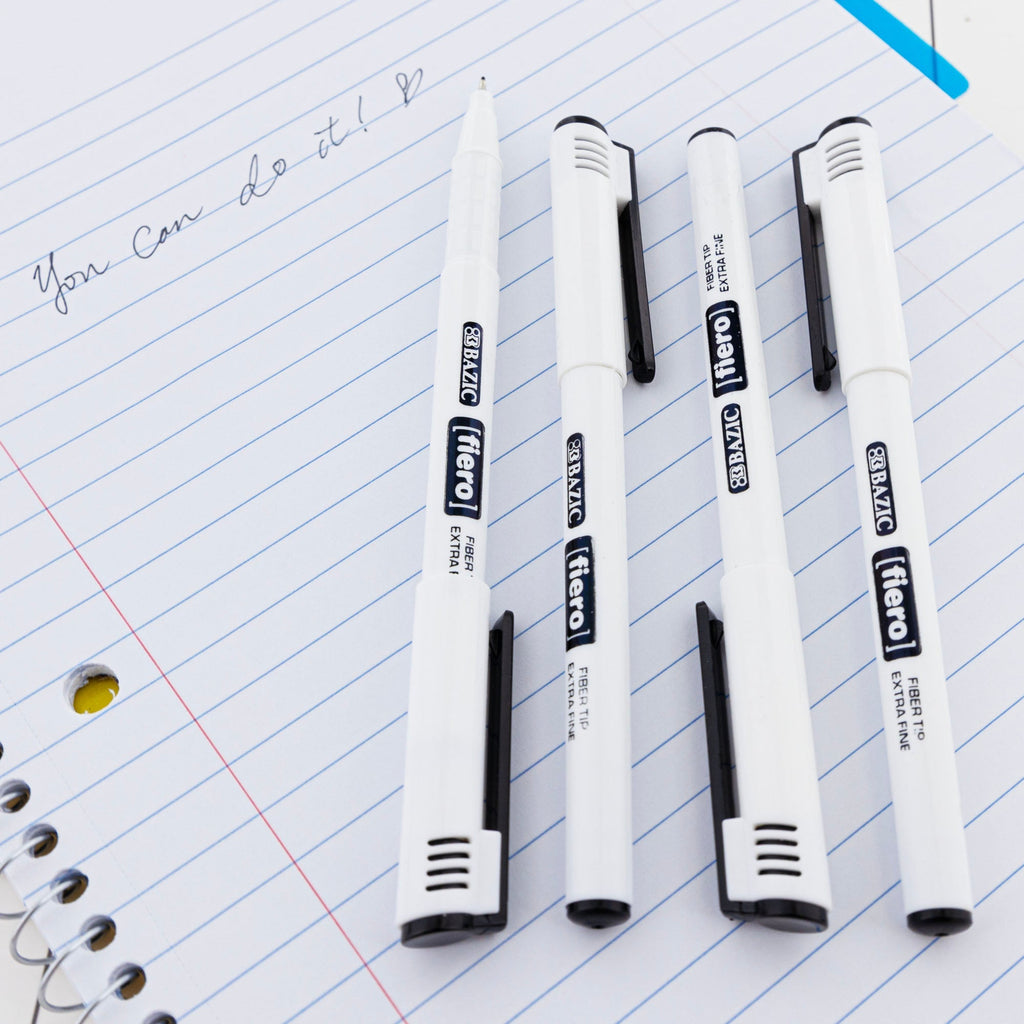 BAZIC Fiero Black Fiber Tip Fineliner Pen (4/Pack)