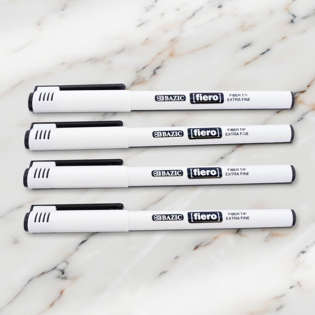 BAZIC Fiero Black Fiber Tip Fineliner Pen (4/Pack)