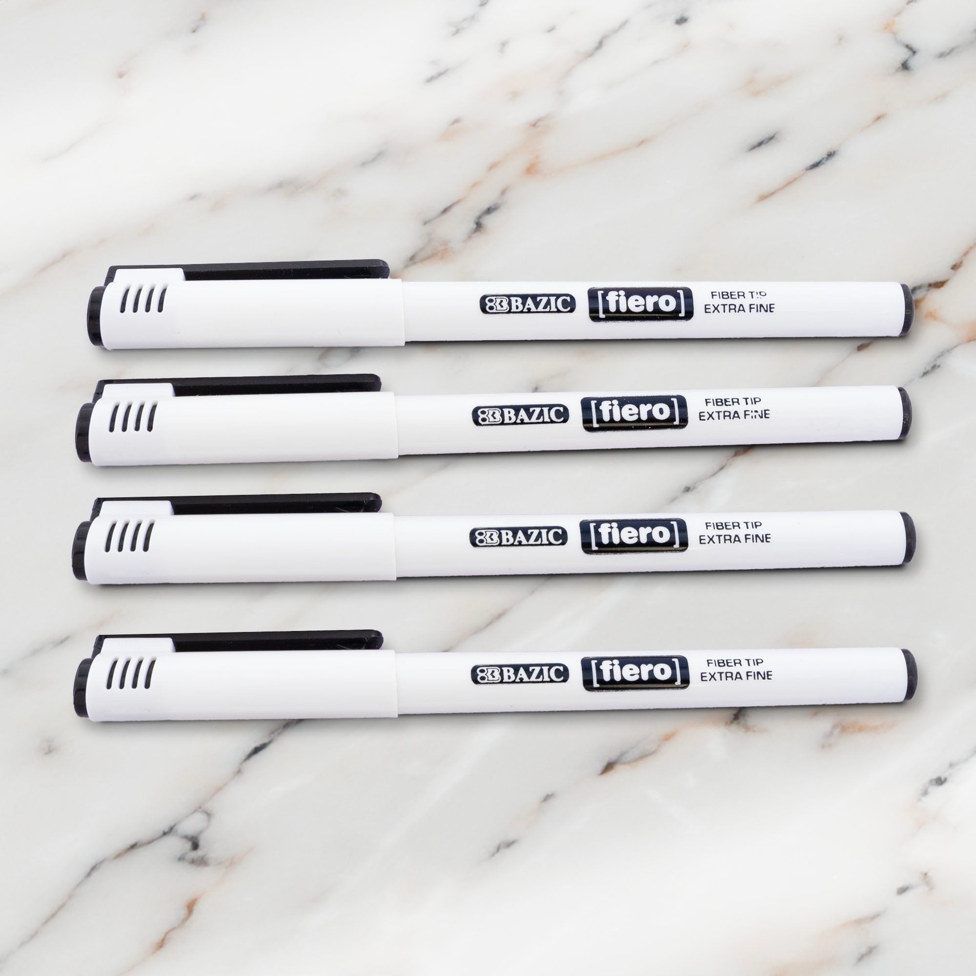 BAZIC Fiero Black Fiber Tip Fineliner Pen (4/Pack)