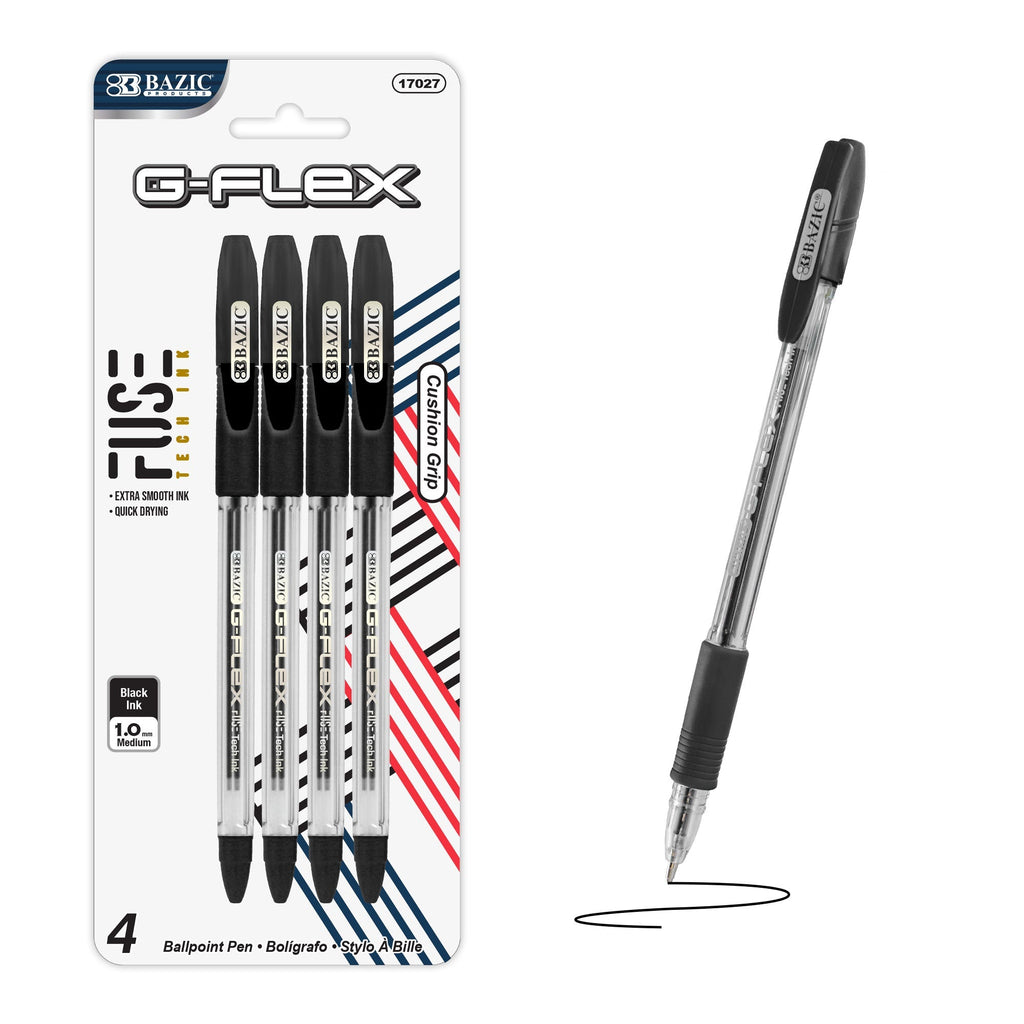 BAZIC G-Flex Black Oil-Gel Ink Pen w/ Cushion 4pk