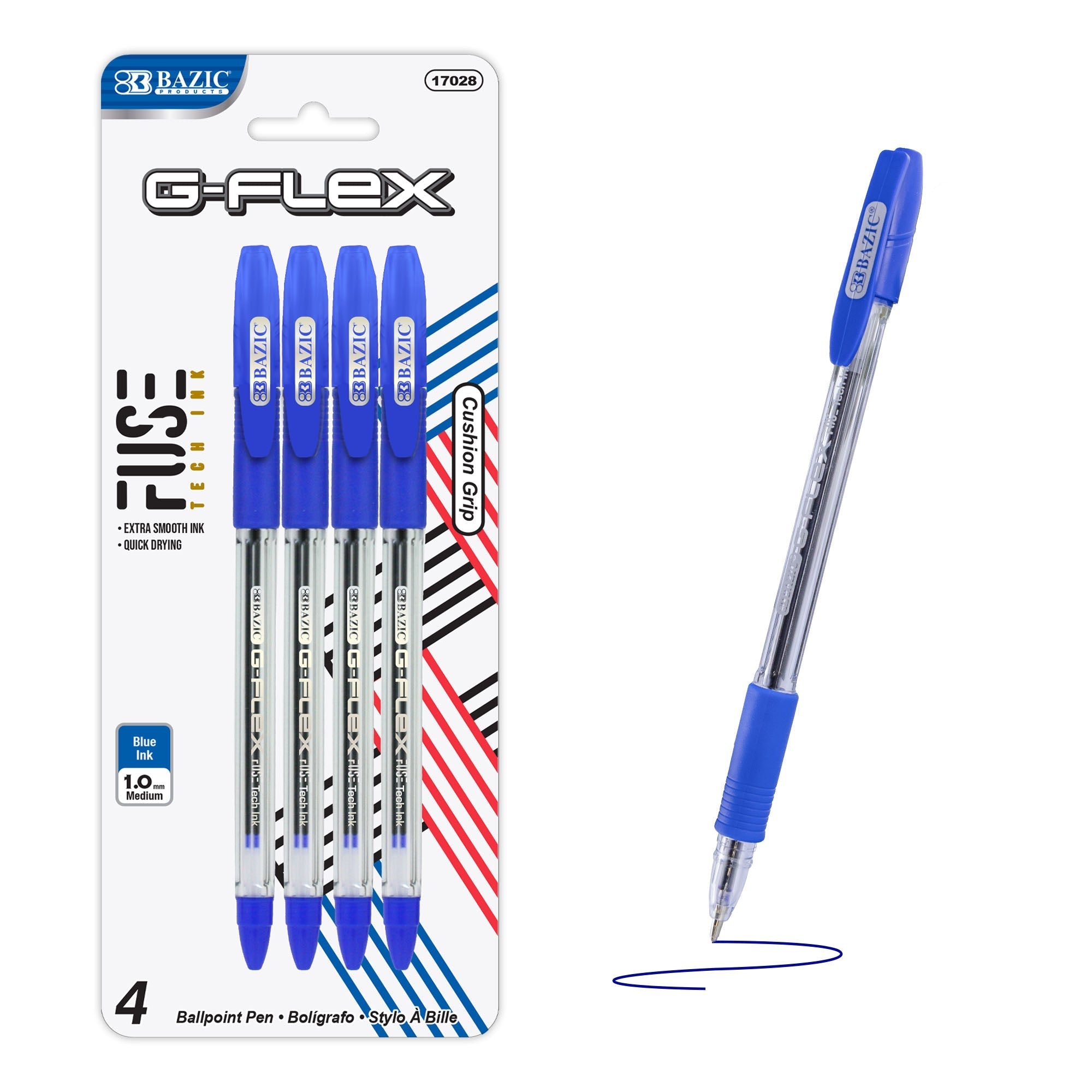 BAZIC G-Flex Blue Oil-Gel Ink Pen 4pk