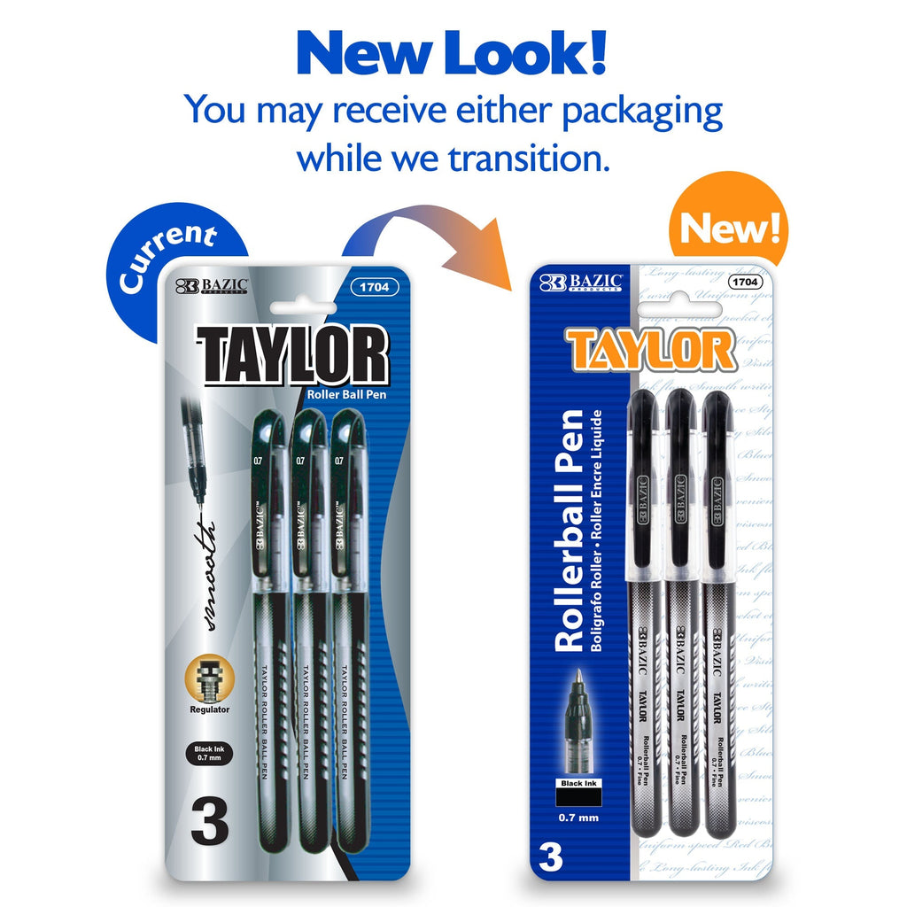 BAZIC Taylor Black Rollerball Pen (3/Pack)