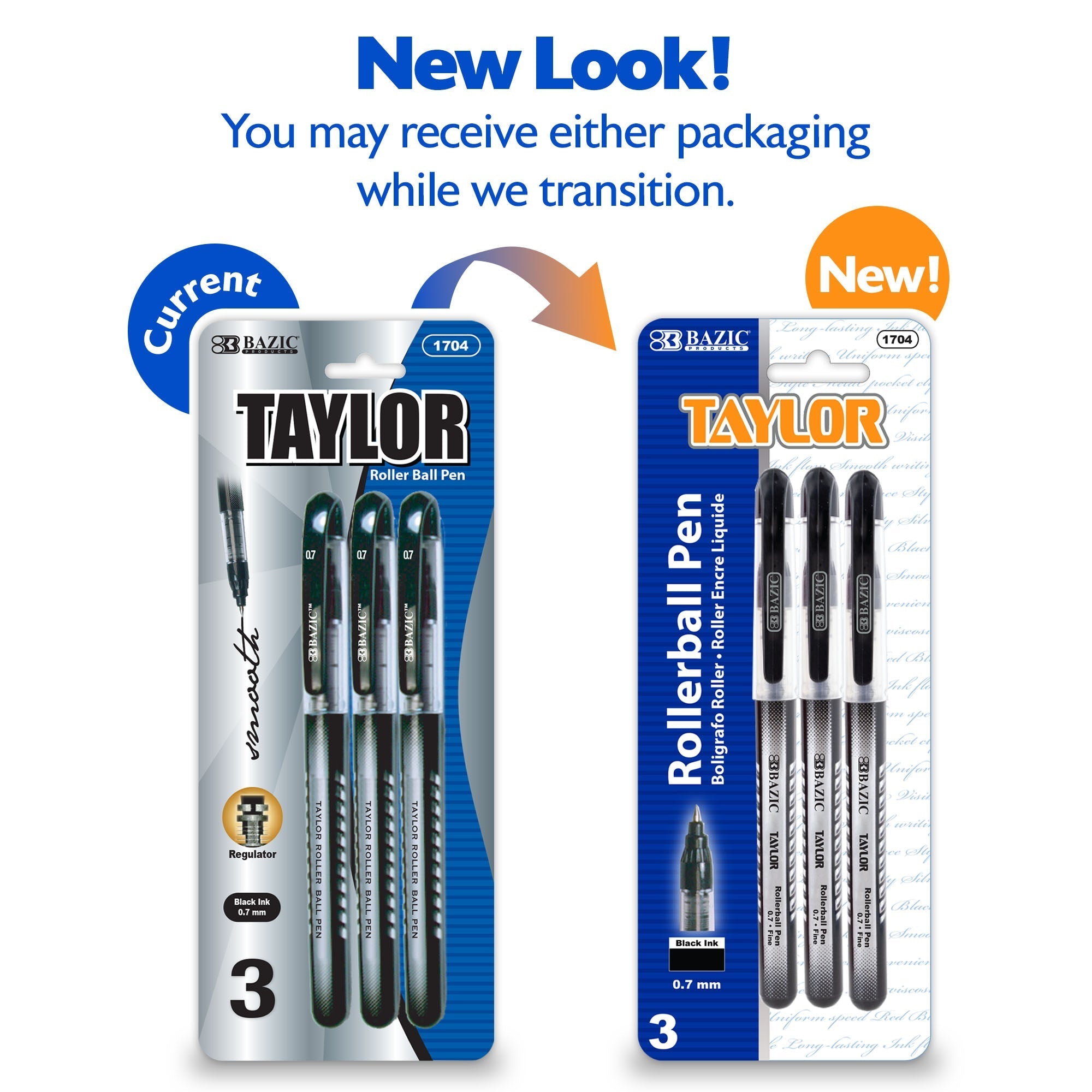 BAZIC Taylor Black Rollerball Pen (3/Pack)