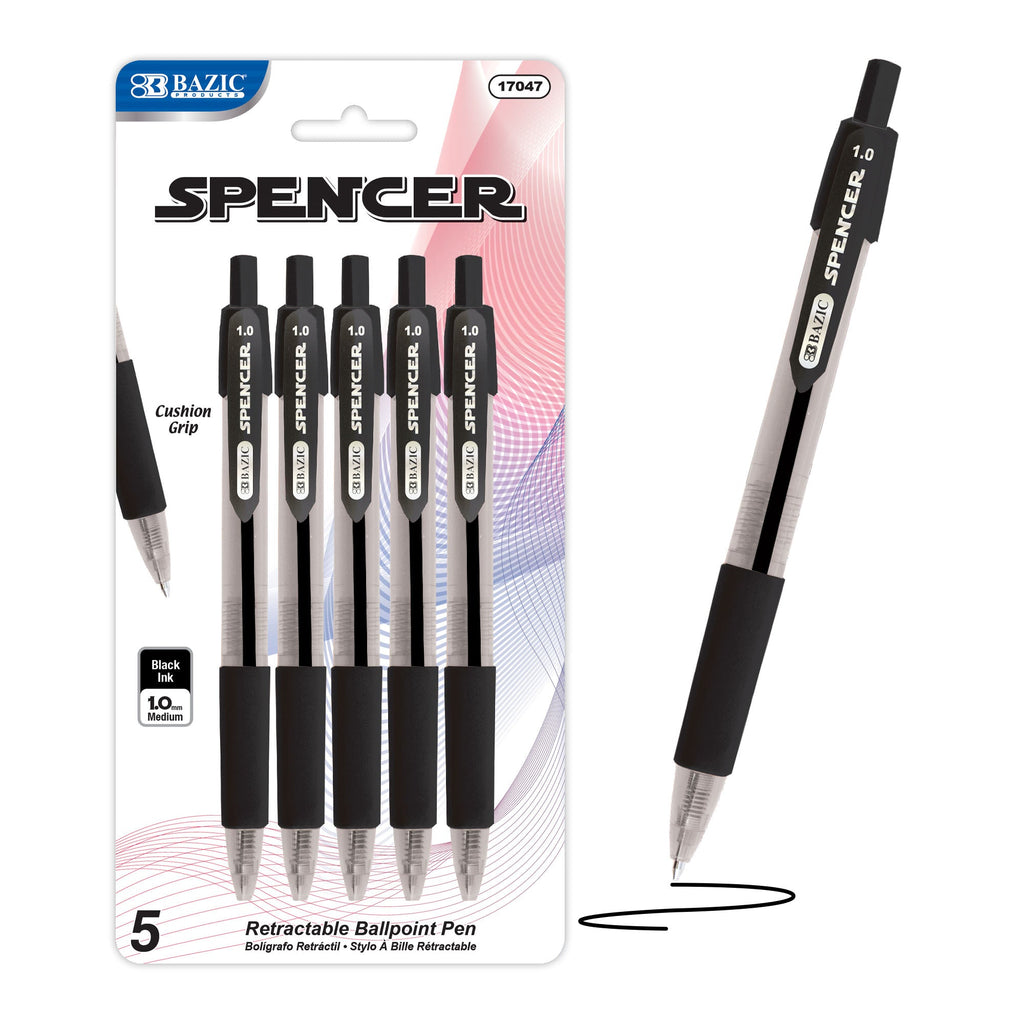 BAZIC Spencer Black Retractable Pen w/ Cushion