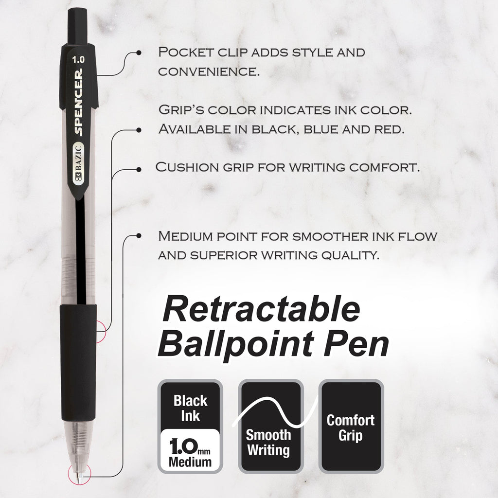 BAZIC Spencer Black Retractable Pen w/ Cushion