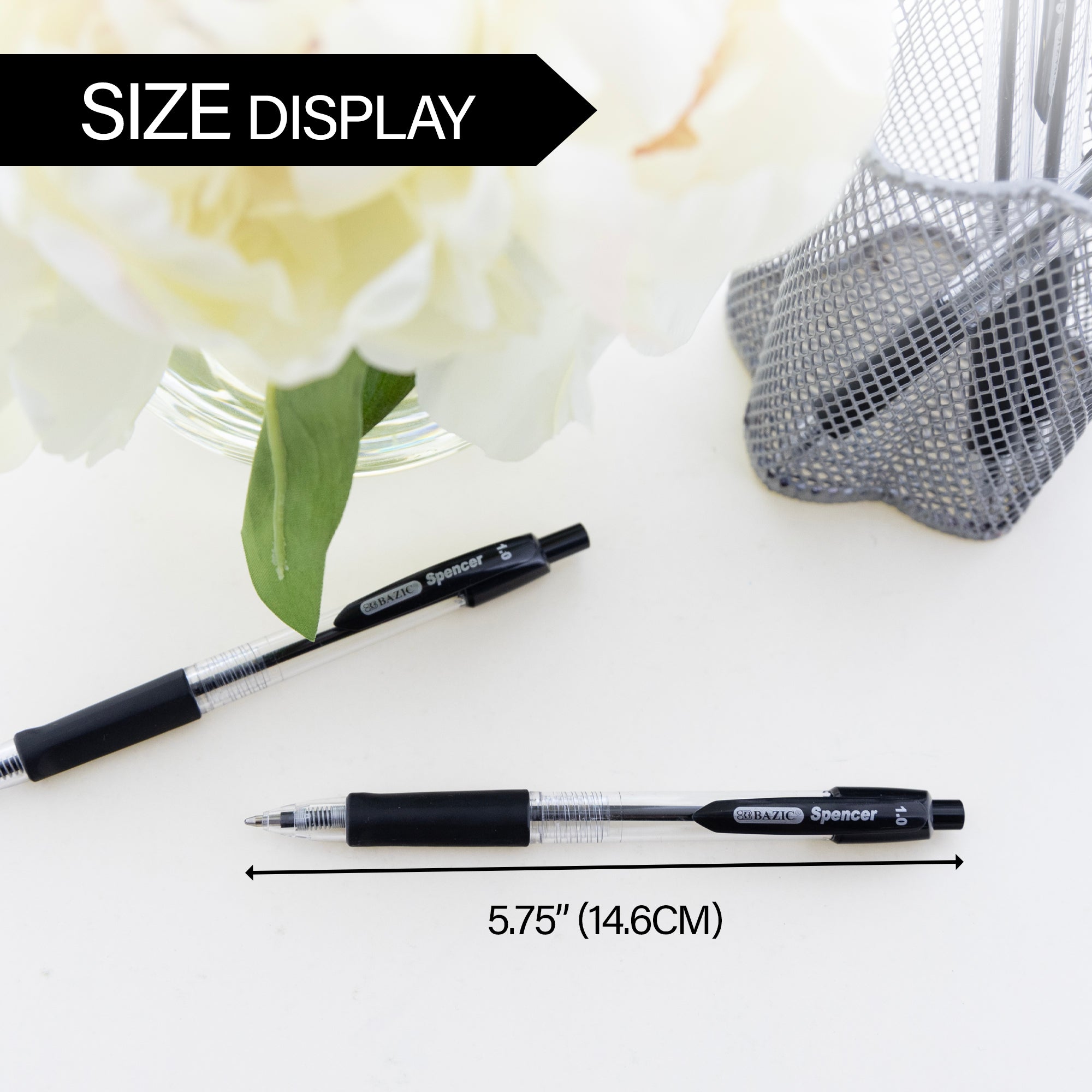 BAZIC Spencer Black Retractable Pen w/ Cushion