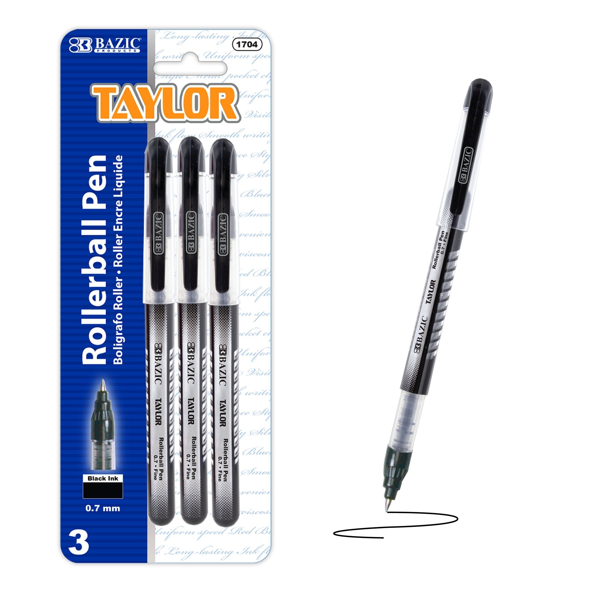 BAZIC Taylor Black Rollerball Pen (3/Pack)