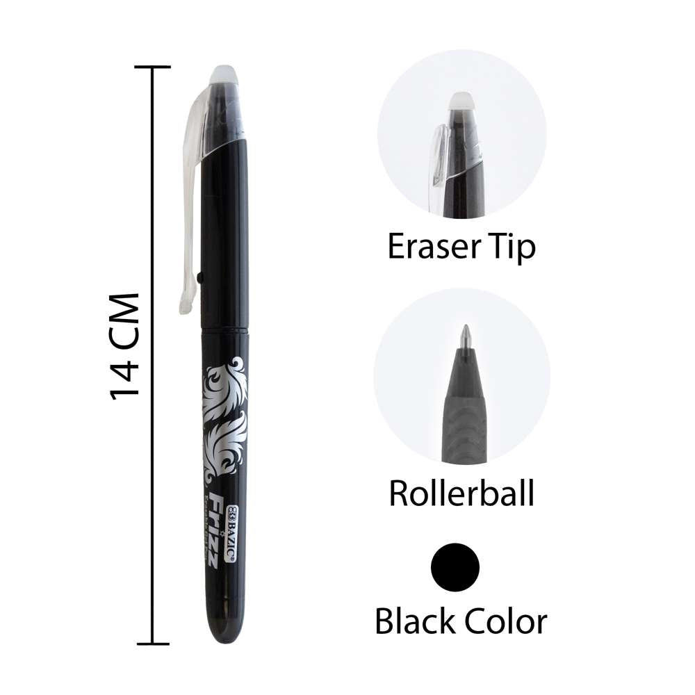 BAZIC Frizz Black Erasable Gel Pen with Grip