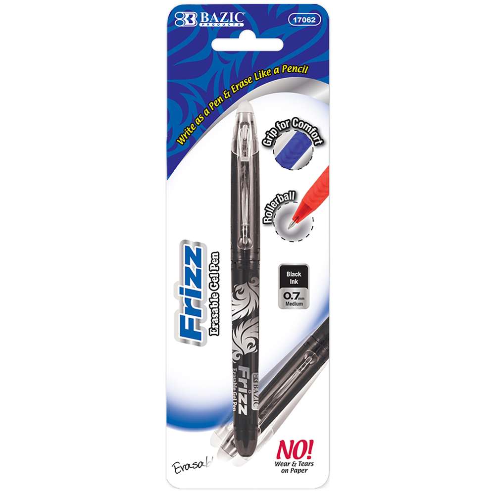 BAZIC Frizz Black Erasable Gel Pen with Grip
