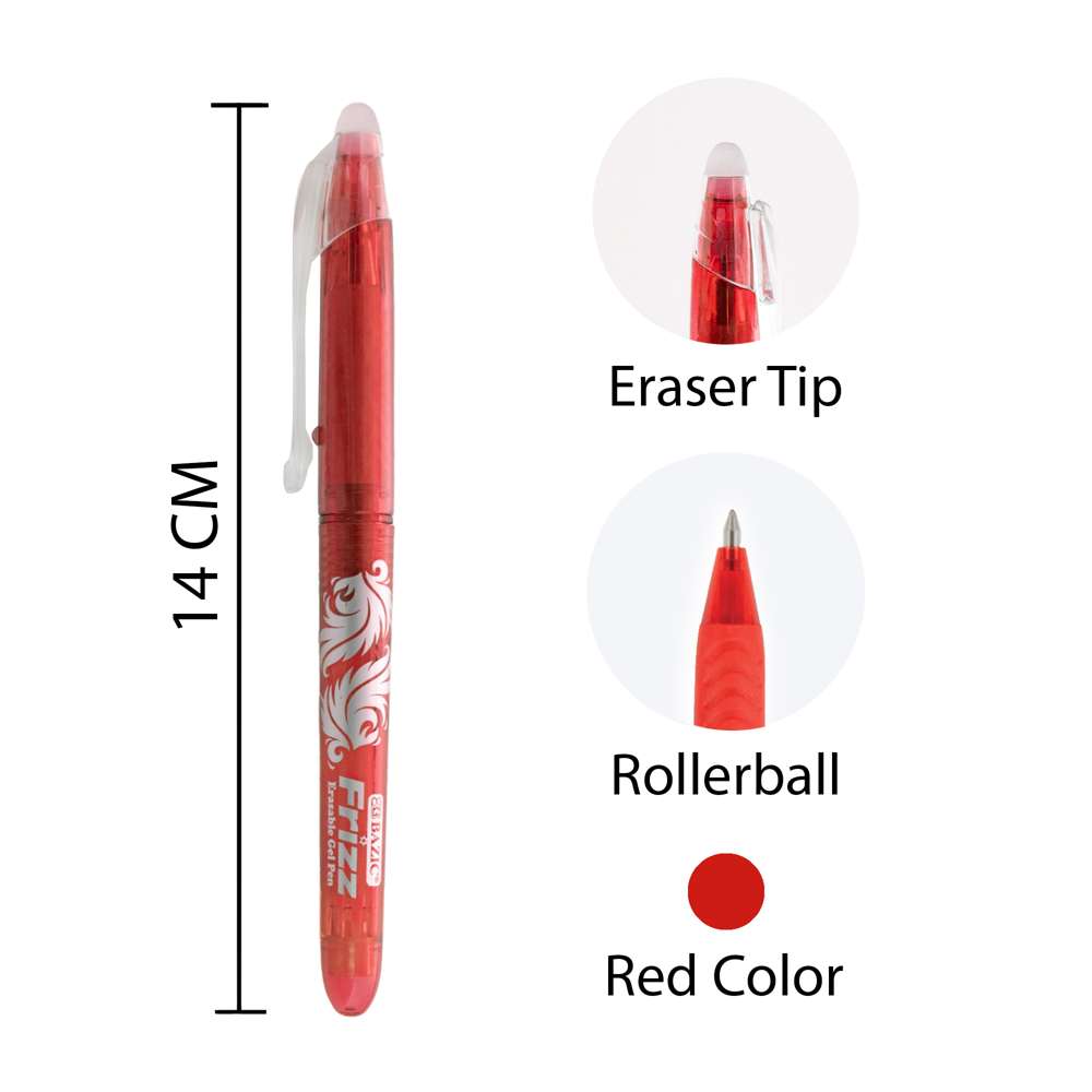 BAZIC Frizz Red Erasable Gel Pen with Grip
