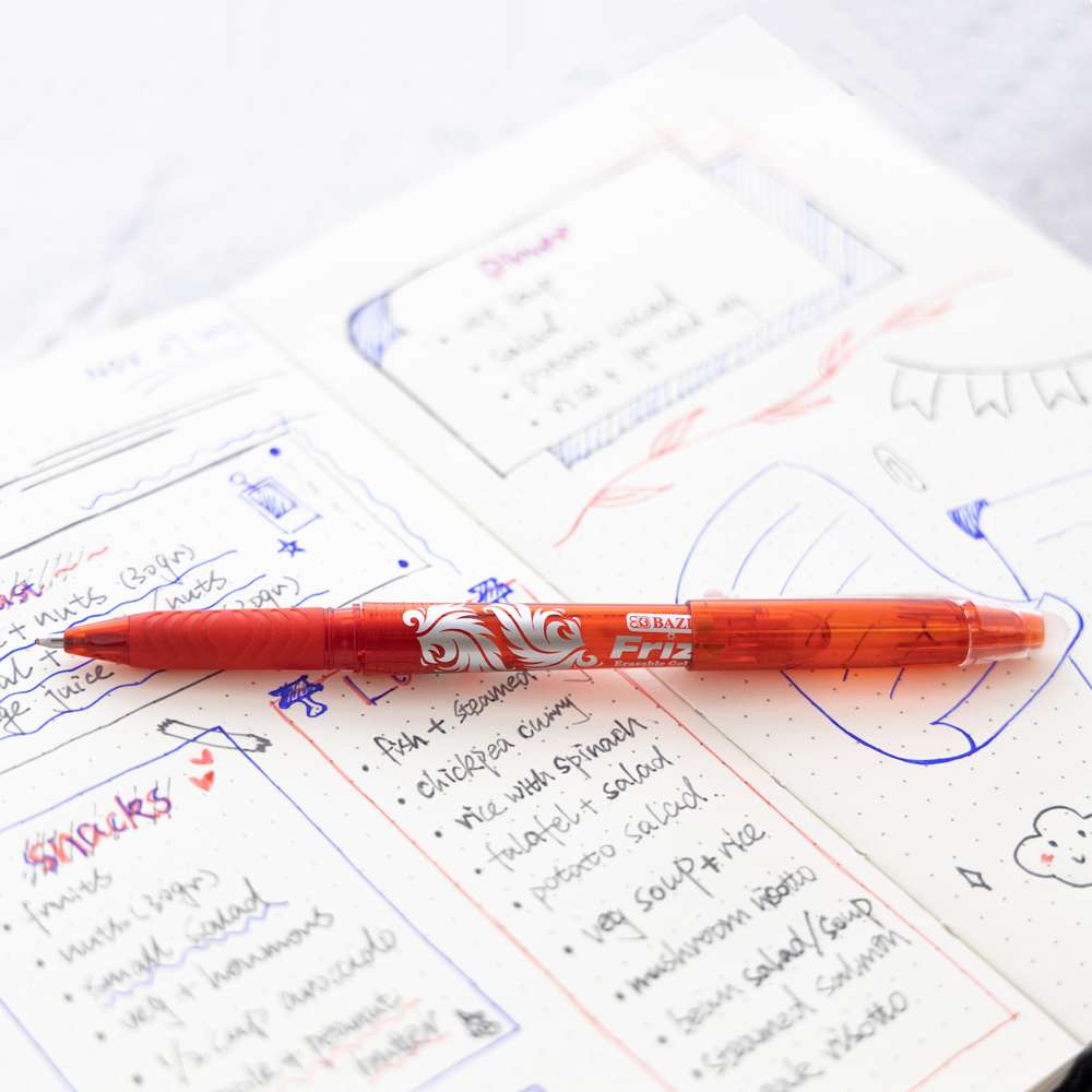 BAZIC Frizz Red Erasable Gel Pen with Grip