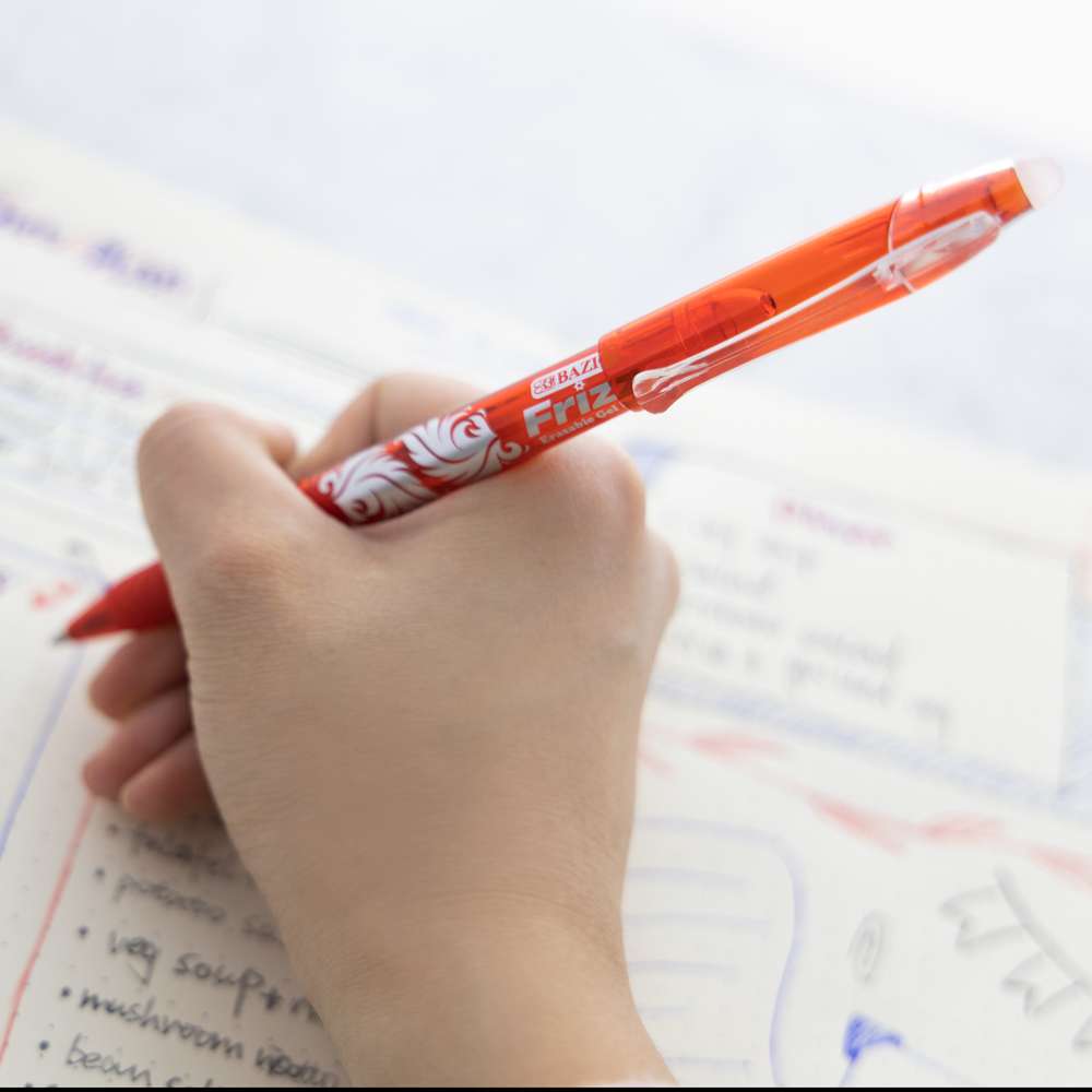 BAZIC Frizz Red Erasable Gel Pen with Grip