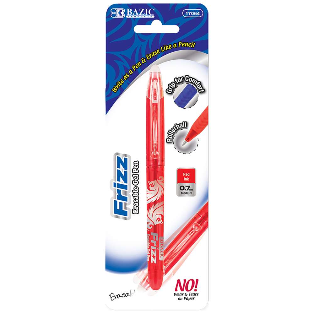 BAZIC Frizz Red Erasable Gel Pen with Grip