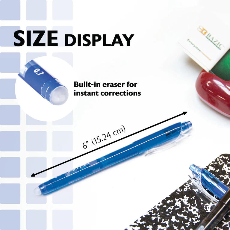 BAZIC Frizz Blue Erasable Gel Pen with Grip