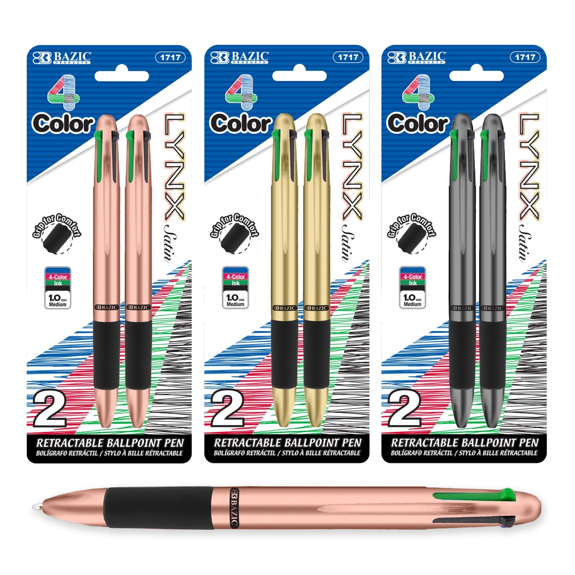 BAZIC Lynx Satin Top 4-Color Pen w/ Cushion