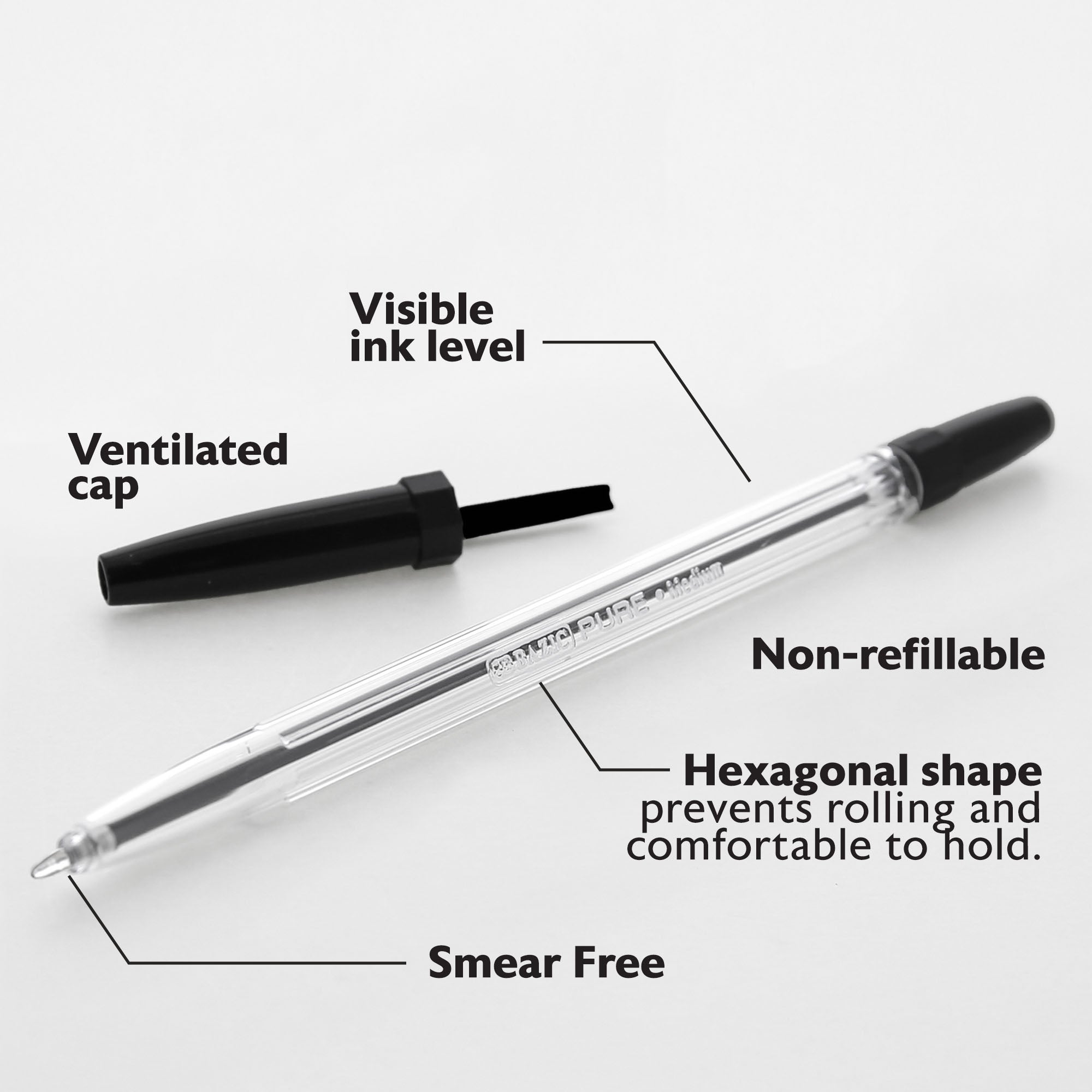 BAZIC Pure Black Stick Pen (12/Pack)