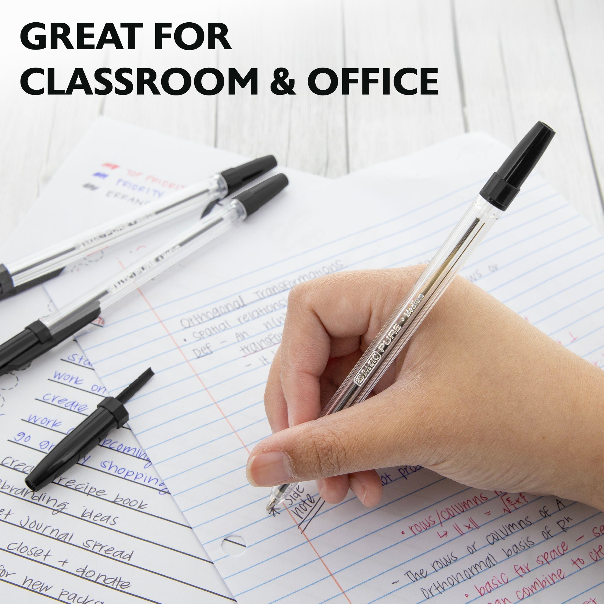 BAZIC Pure Black Stick Pen (12/Pack)