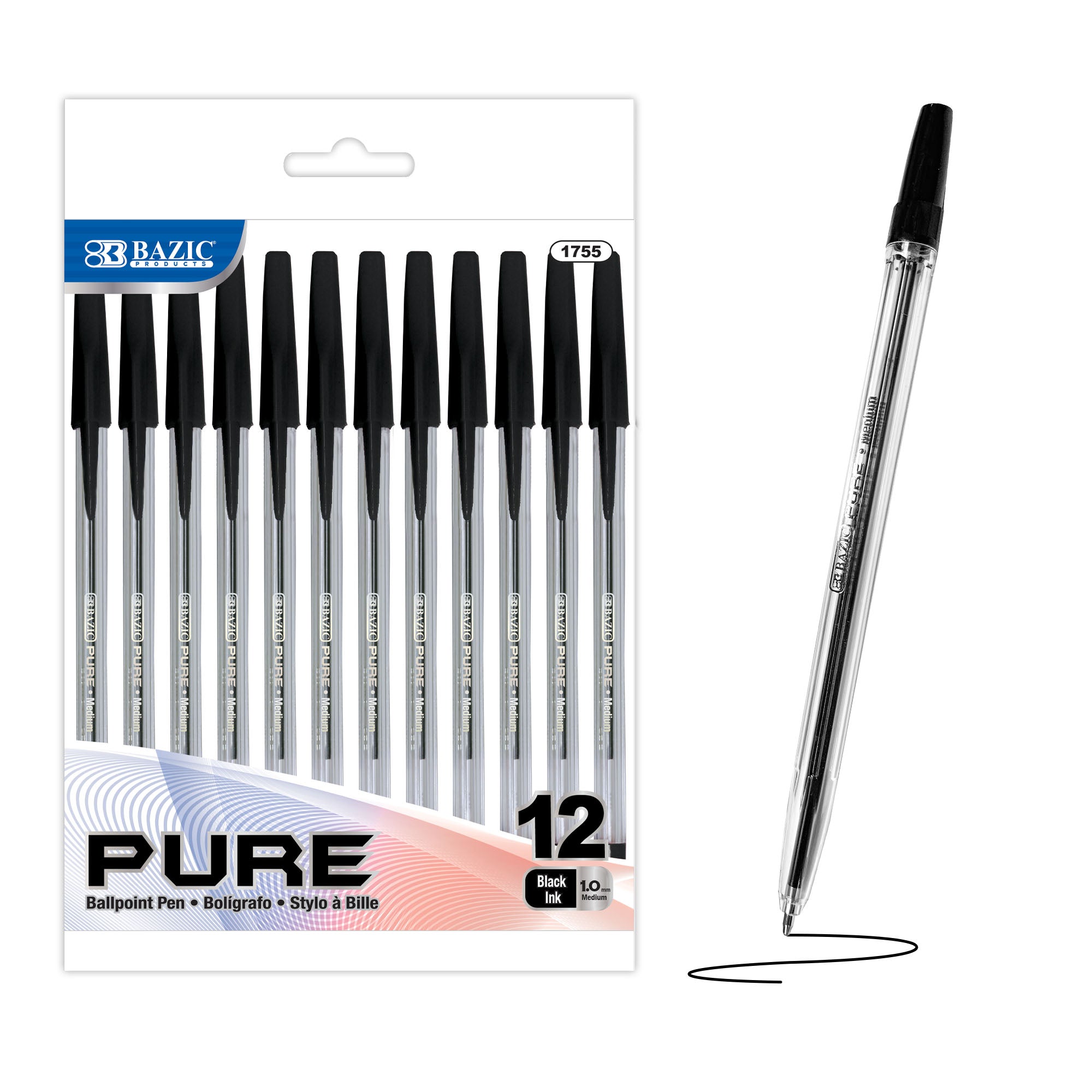 BAZIC Pure Black Stick Pen (12/Pack)