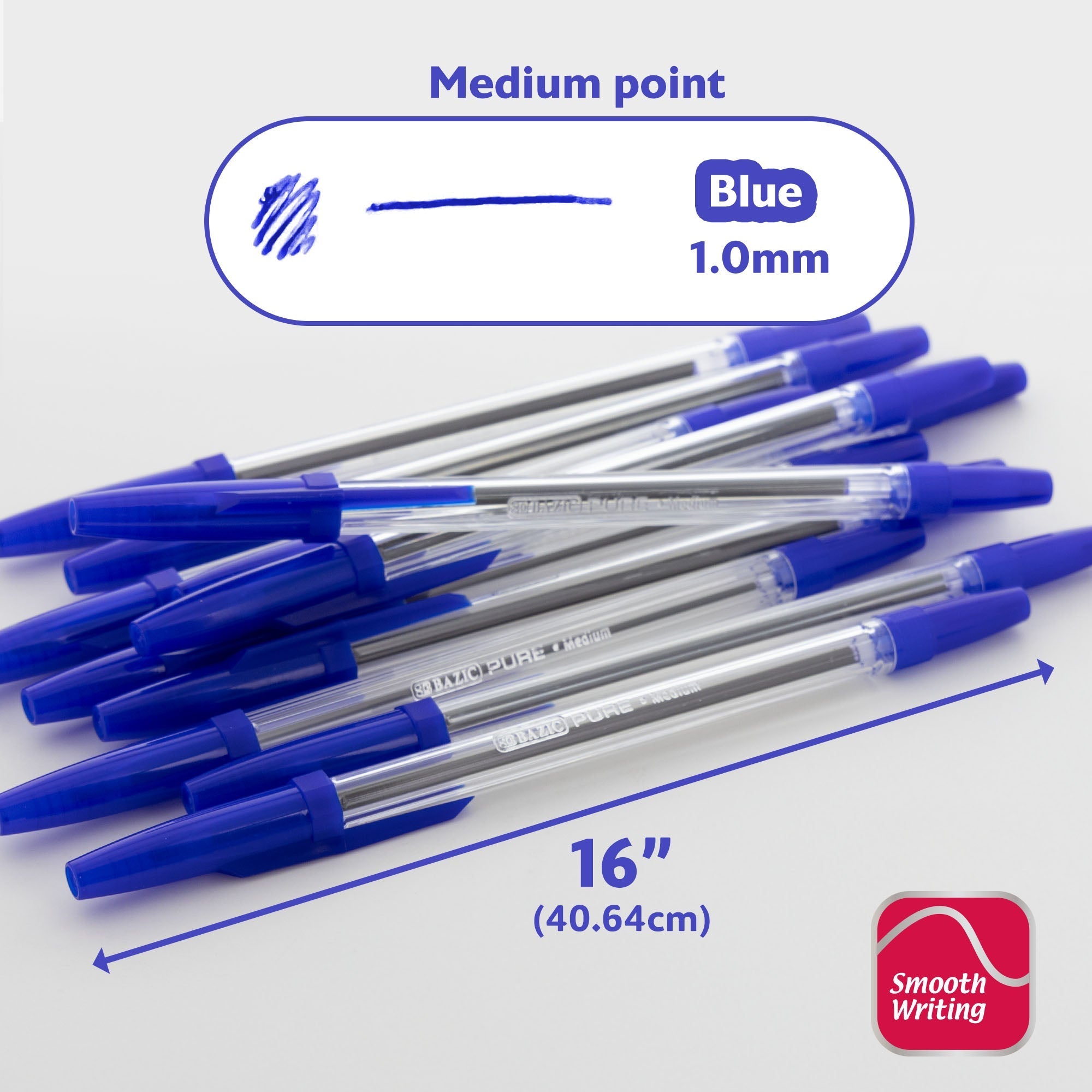 BAZIC Pure Blue Stick Pen (12/Pack)