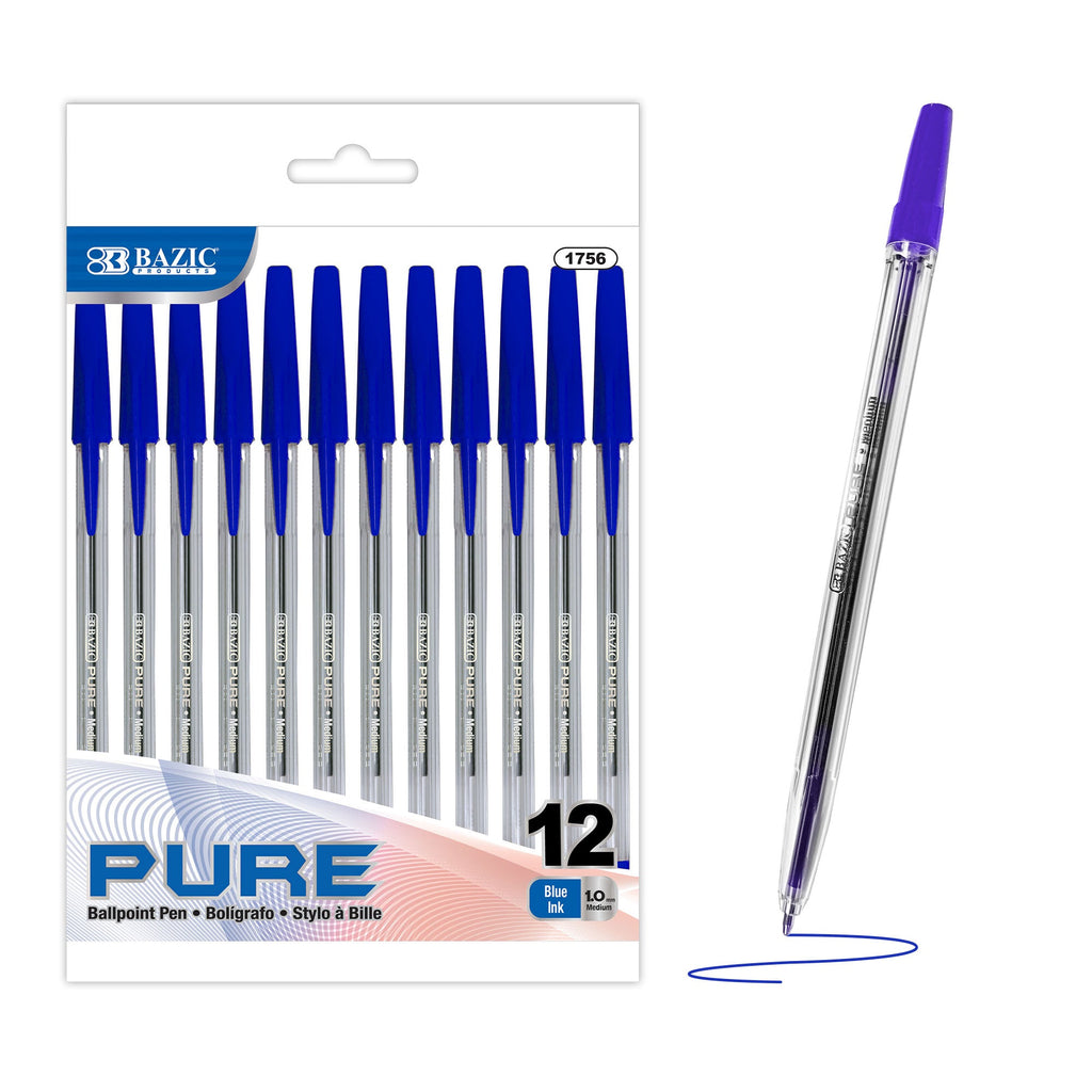 BAZIC Pure Blue Stick Pen (12/Pack)