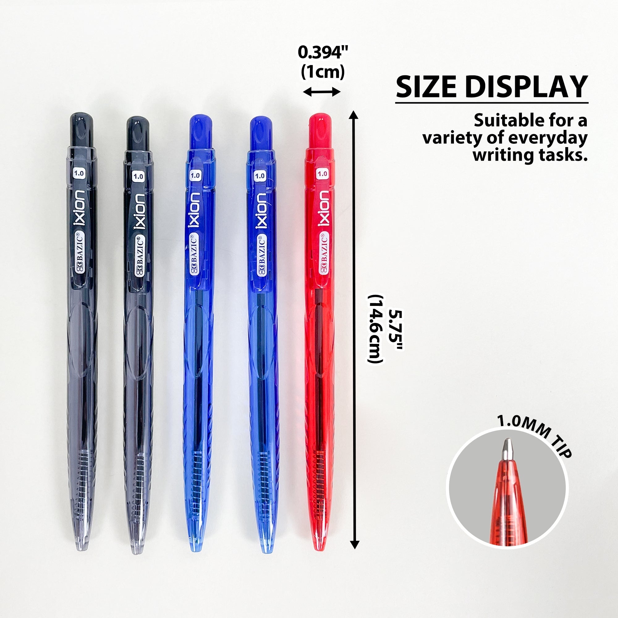 BAZIC Ixion Assorted Color Retractable Pen 5pk