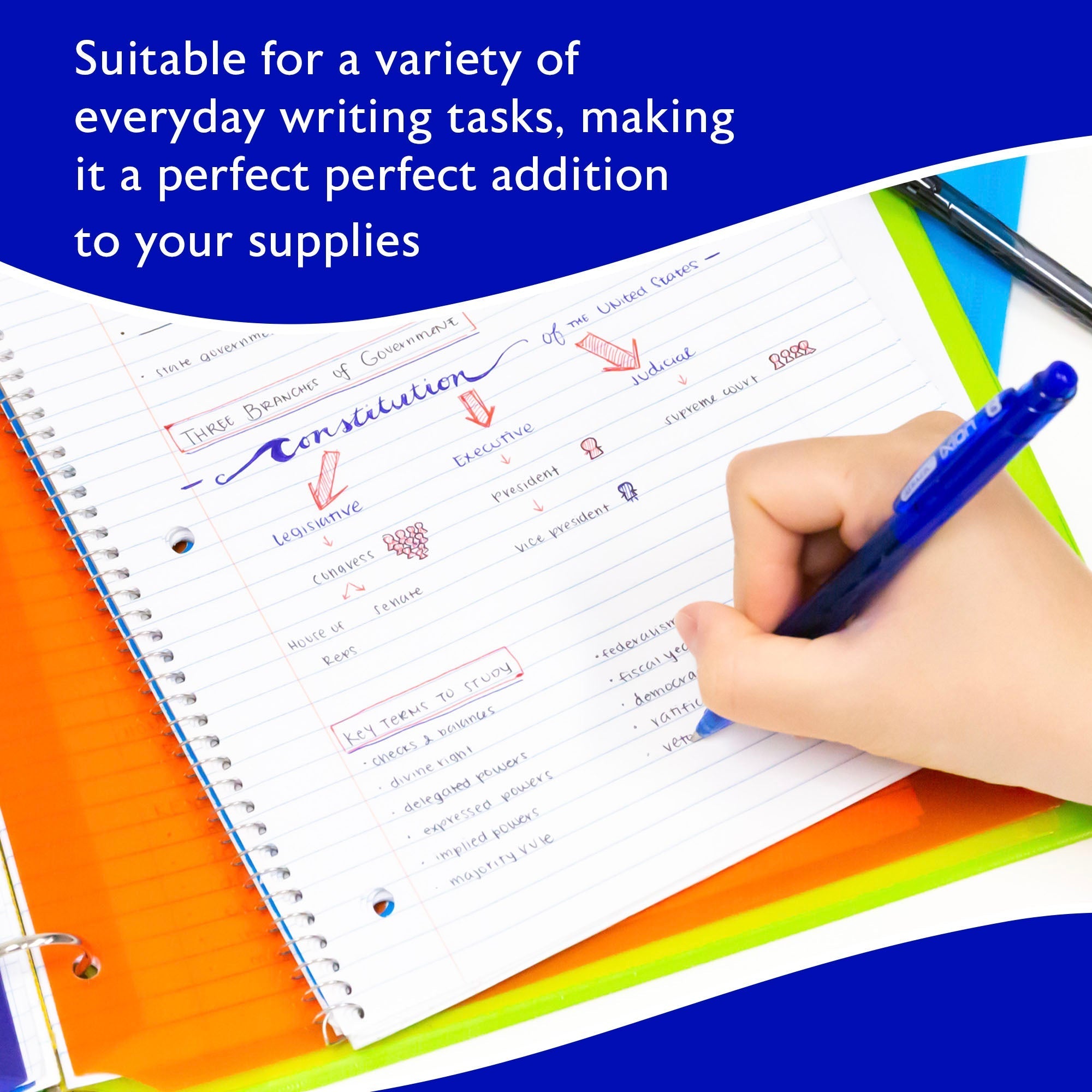BAZIC Ixion Assorted Color Retractable Pen 5pk