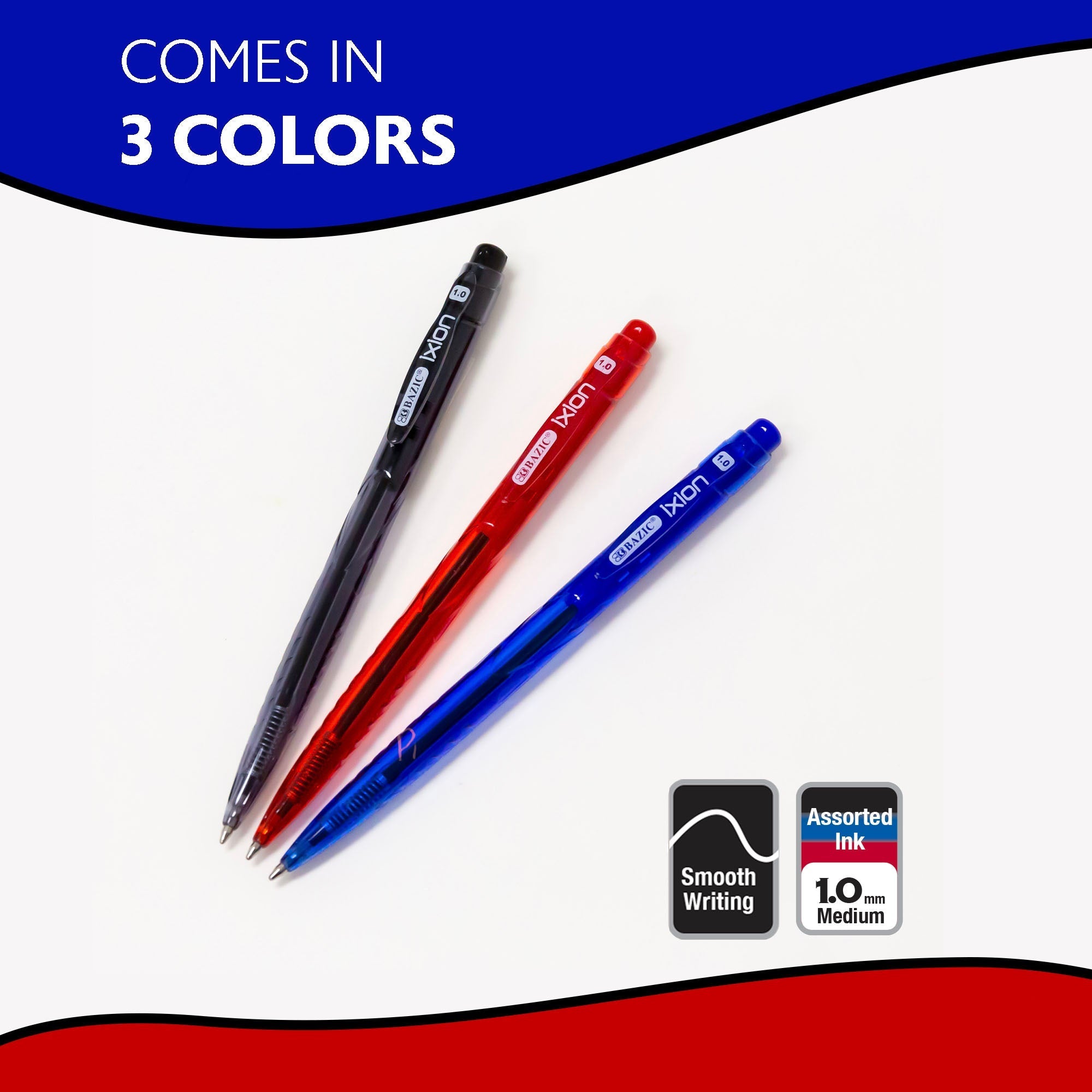 BAZIC Ixion Assorted Color Retractable Pen 5pk