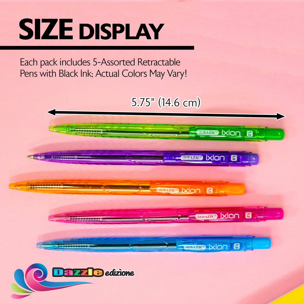 BAZIC Ixion Dazzle Black Color Retractable Pen 5pk