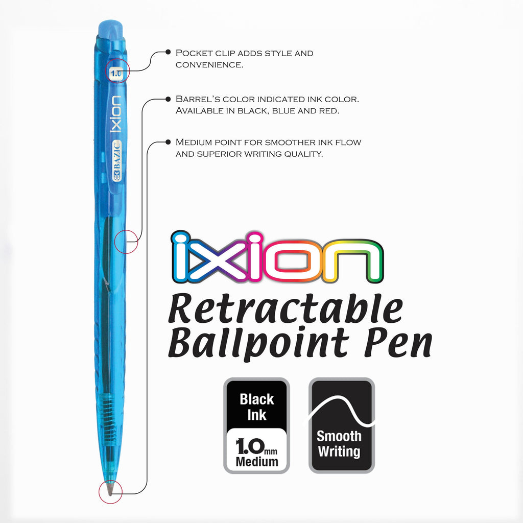 BAZIC Ixion Dazzle Black Color Retractable Pen 5pk