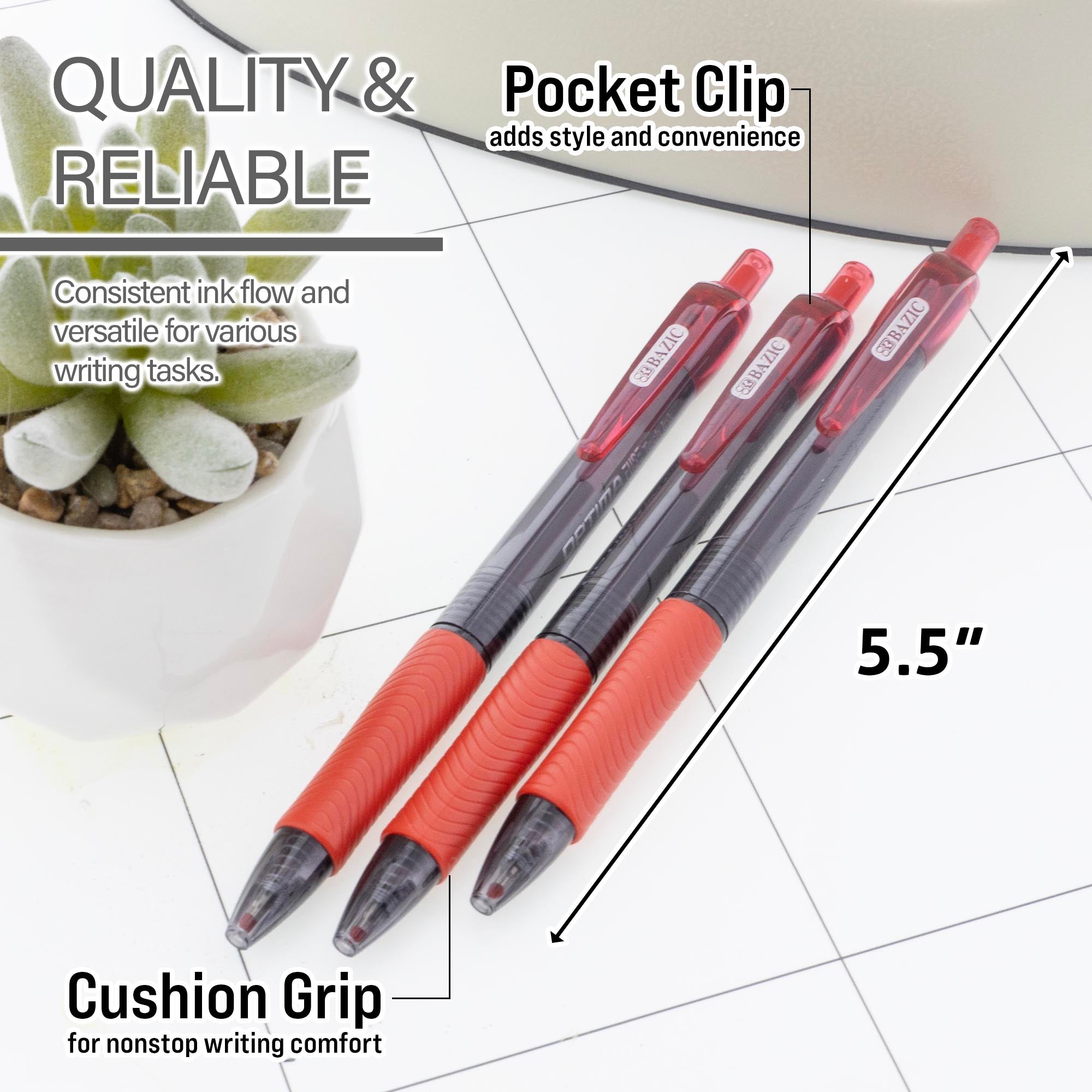 BAZIC Optima Red Oil-Gel Ink Retractable Pen