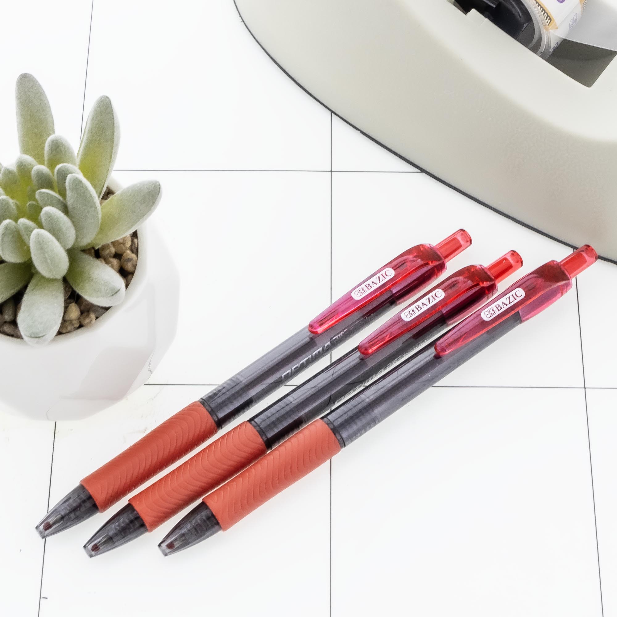 BAZIC Optima Red Oil-Gel Ink Retractable Pen