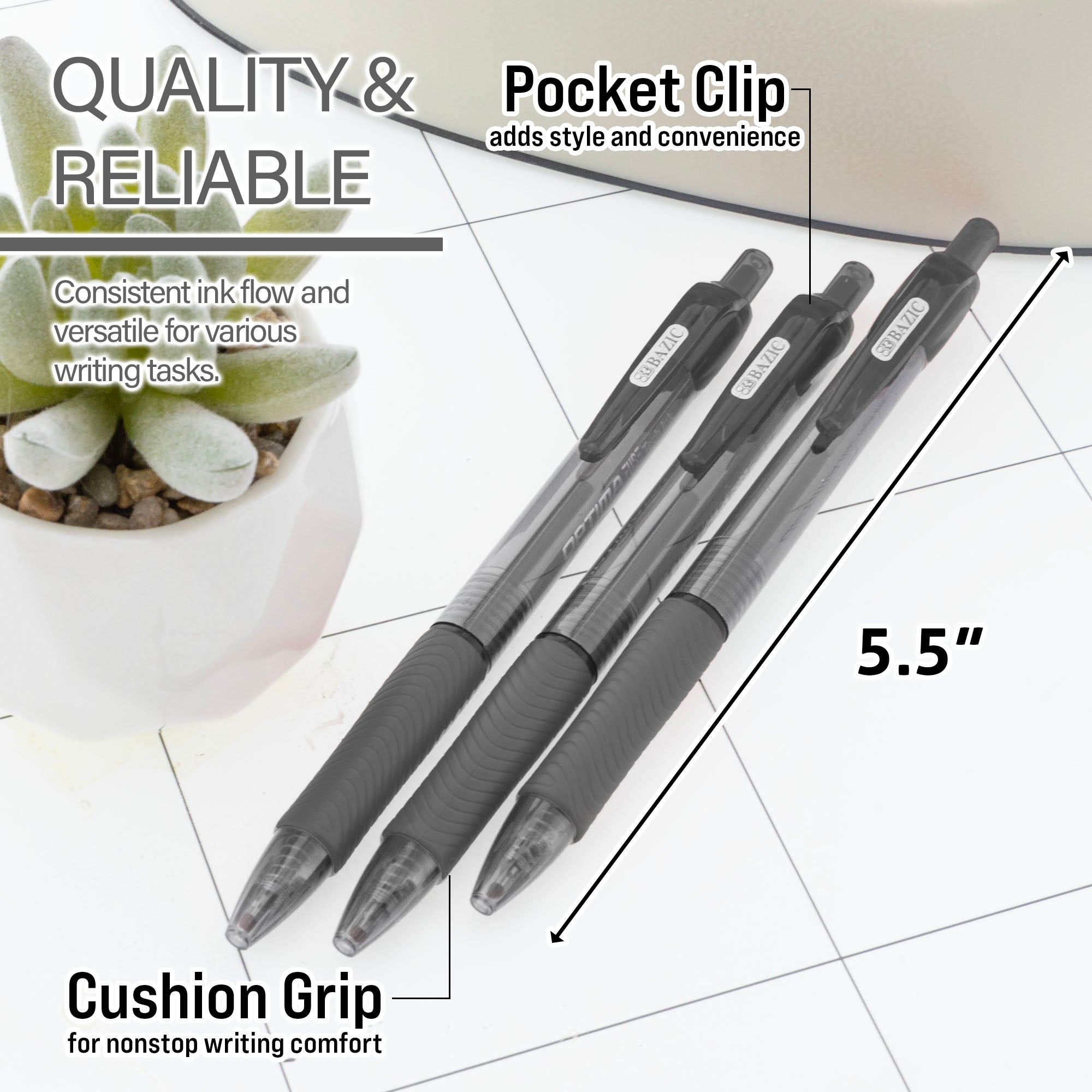 BAZIC Optima Black Oil-Gel Ink Retractable Pen