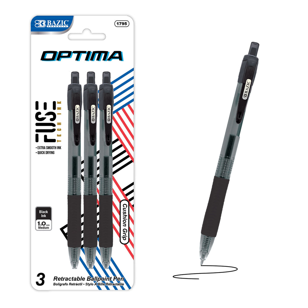BAZIC Optima Black Oil-Gel Ink Retractable Pen