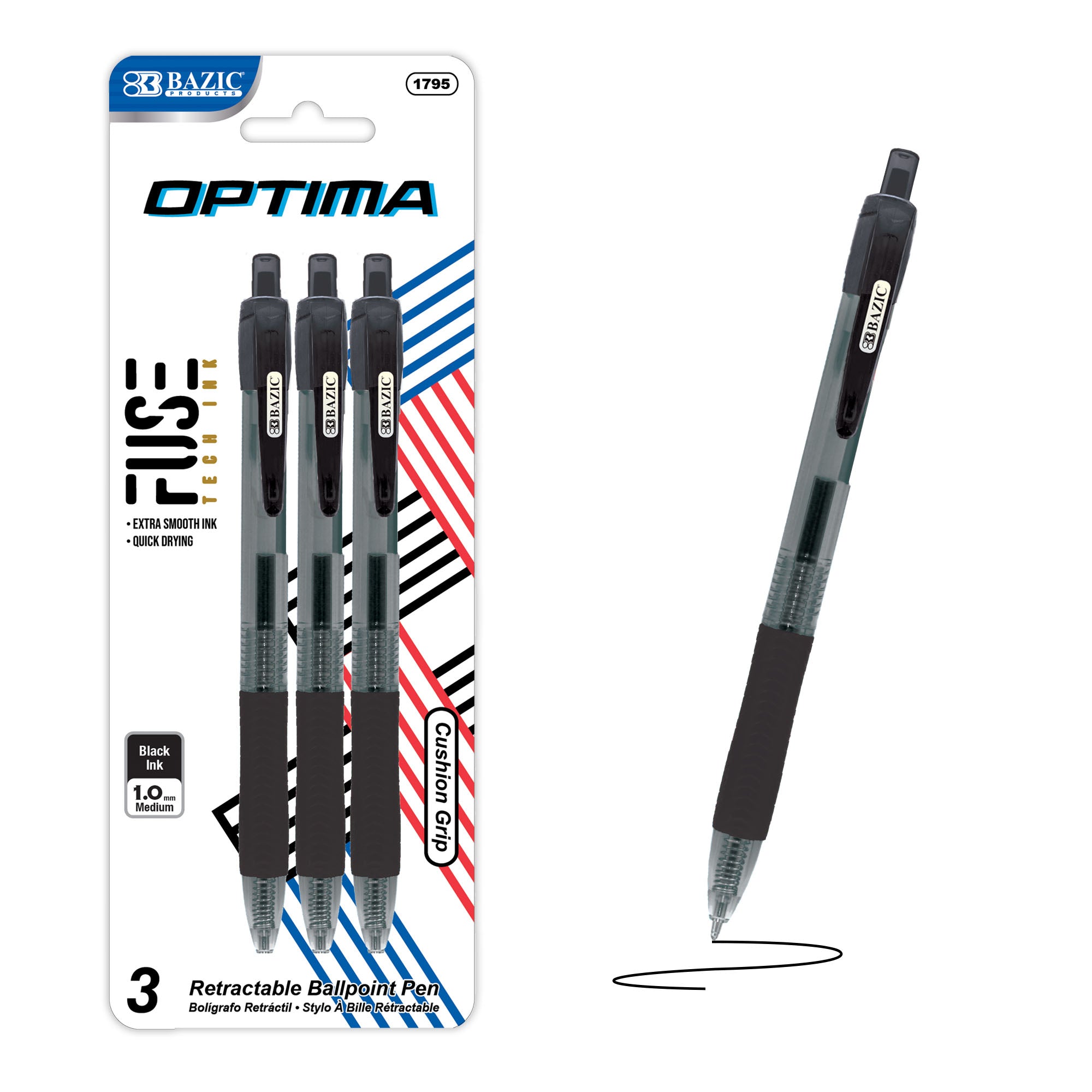 BAZIC Optima Black Oil-Gel Ink Retractable Pen