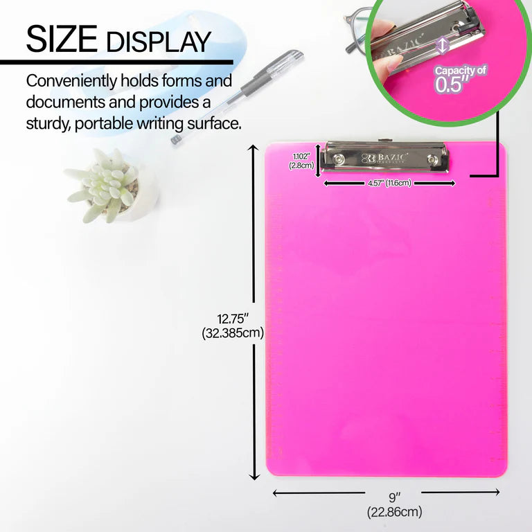 BAZIC Standard Size Plastic Clipboard w/ Low