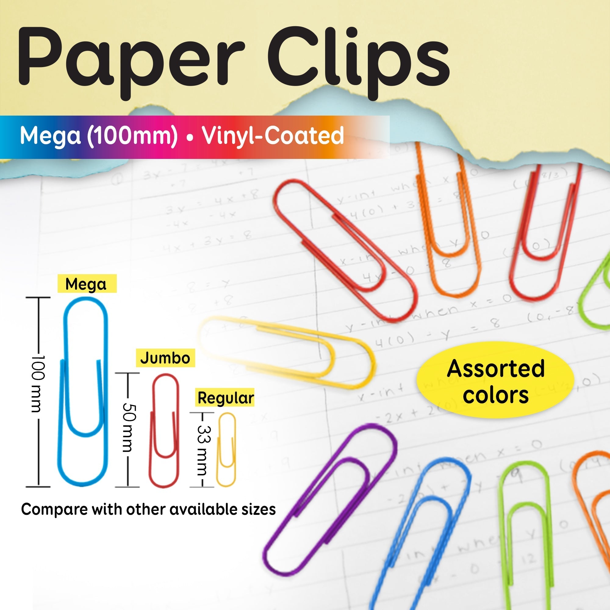 BAZIC Mega (100mm) Color Paper Clips