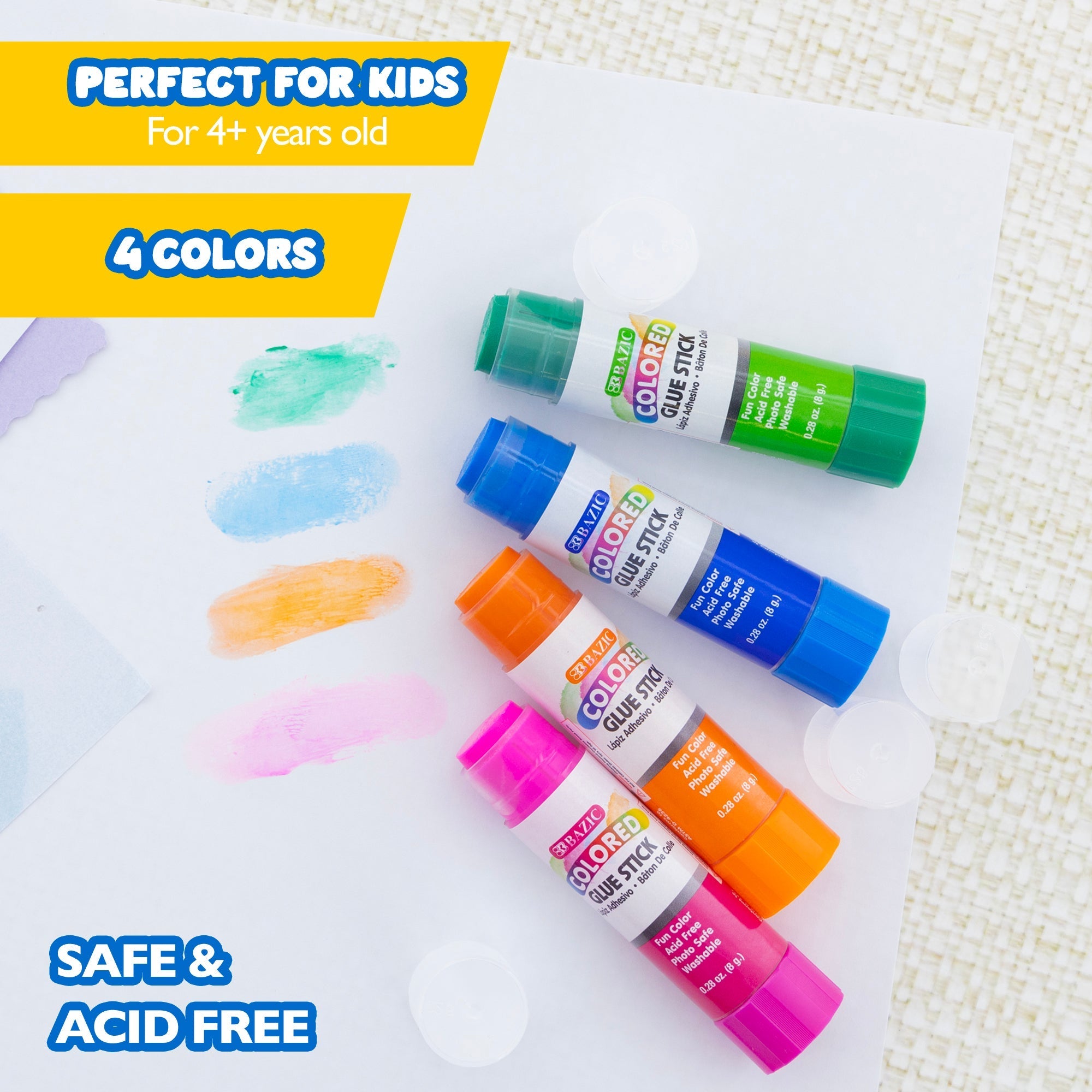 BAZIC 4 Washable Colored Glue Stick