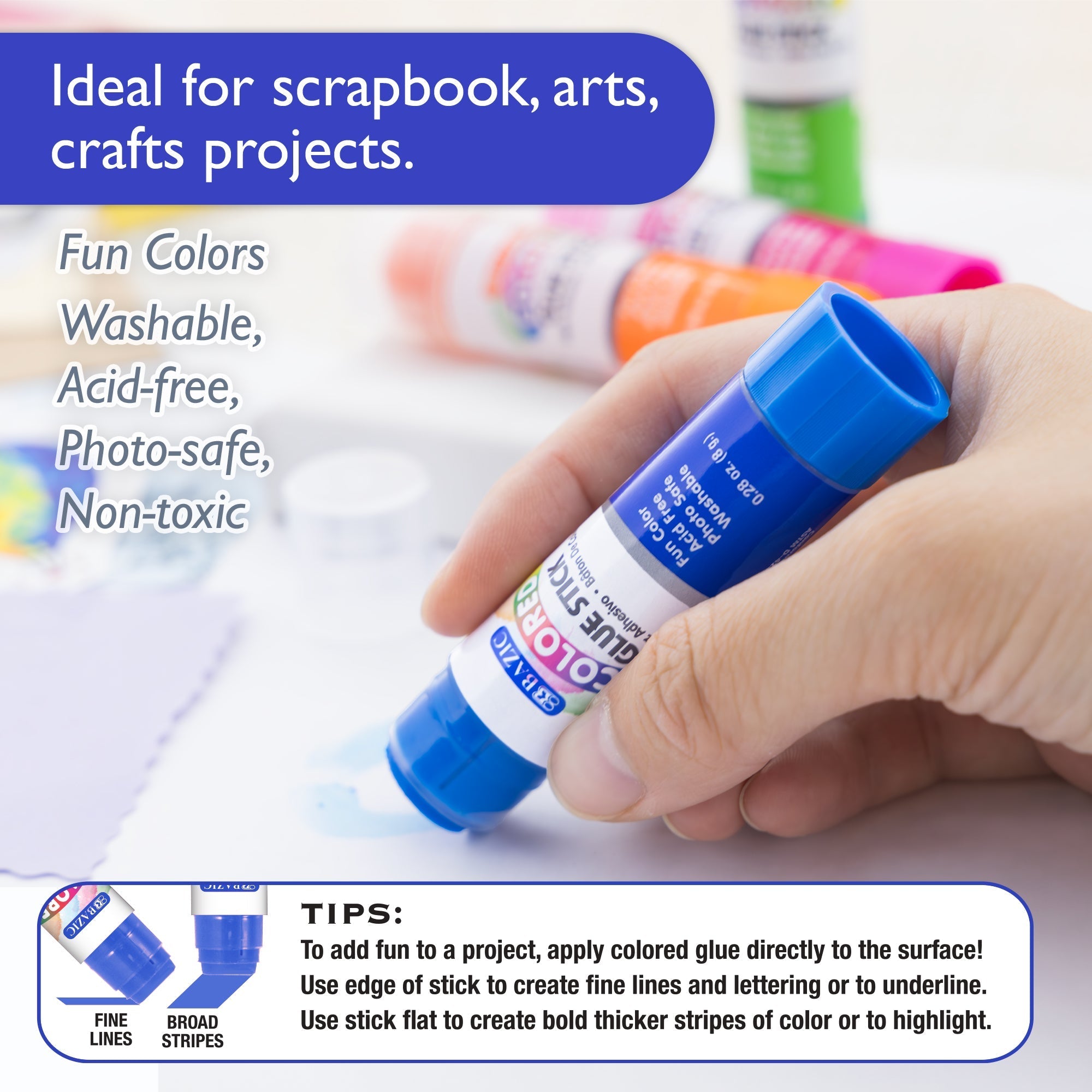 BAZIC 4 Washable Colored Glue Stick