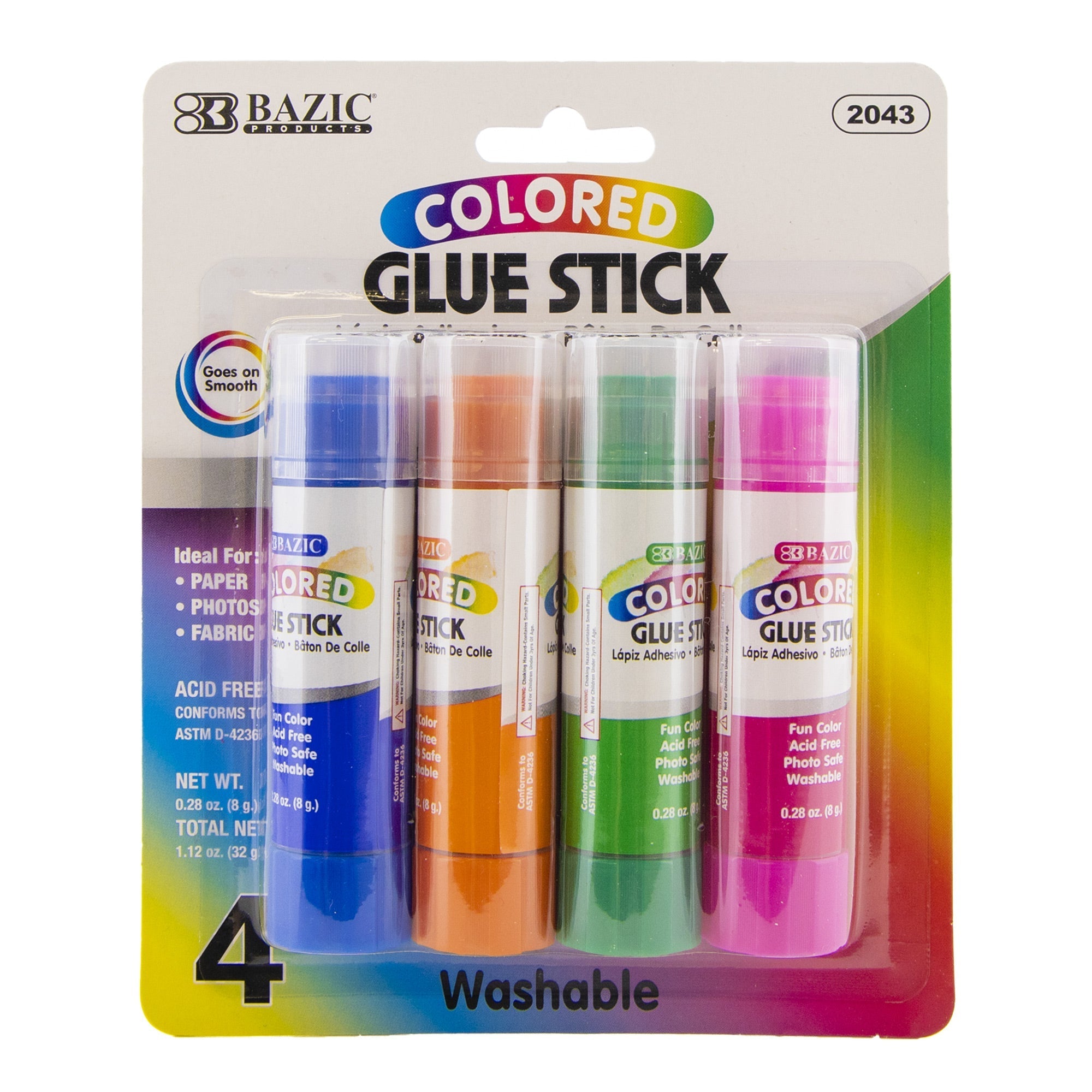 BAZIC 4 Washable Colored Glue Stick