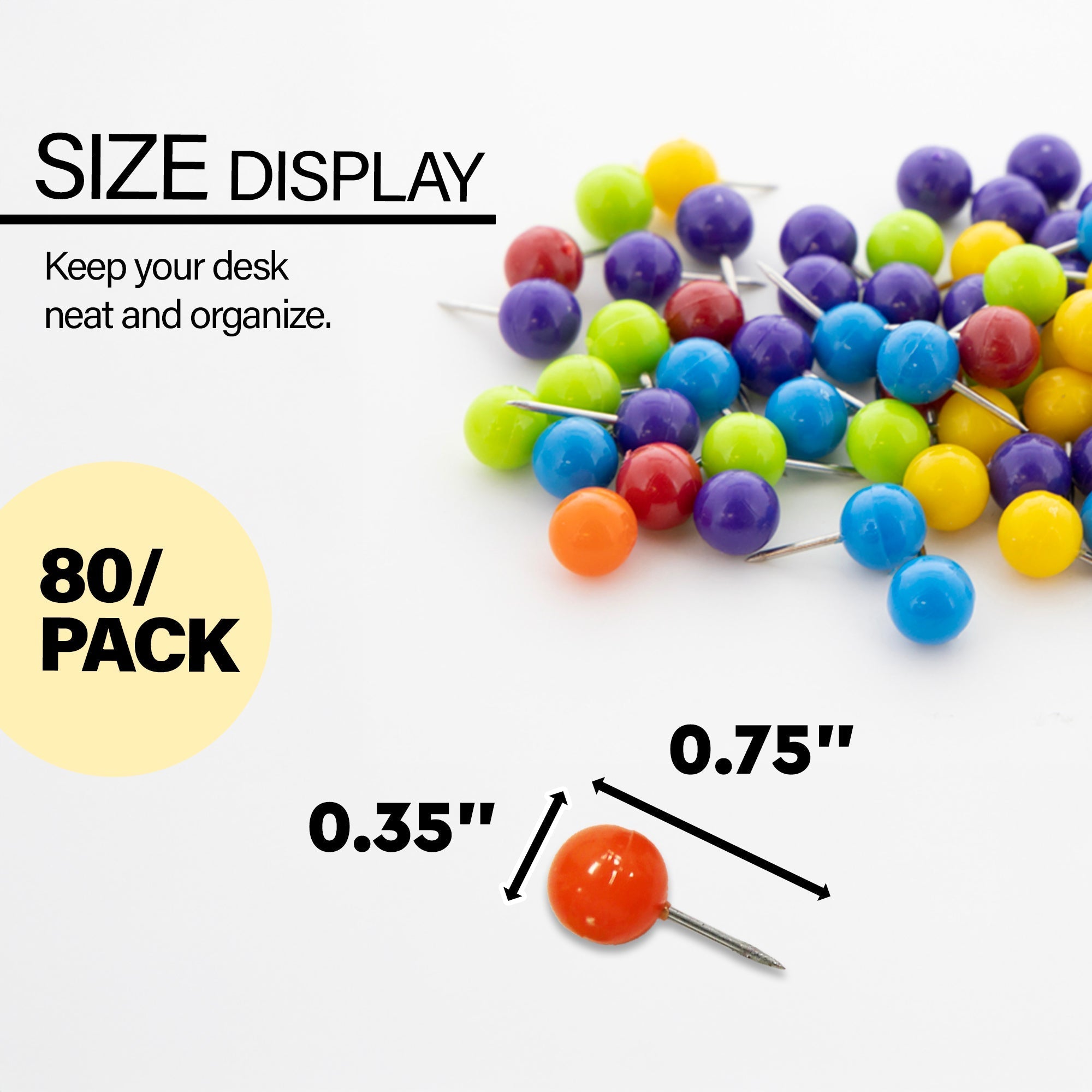 BAZIC Assorted Color Round Push Pins