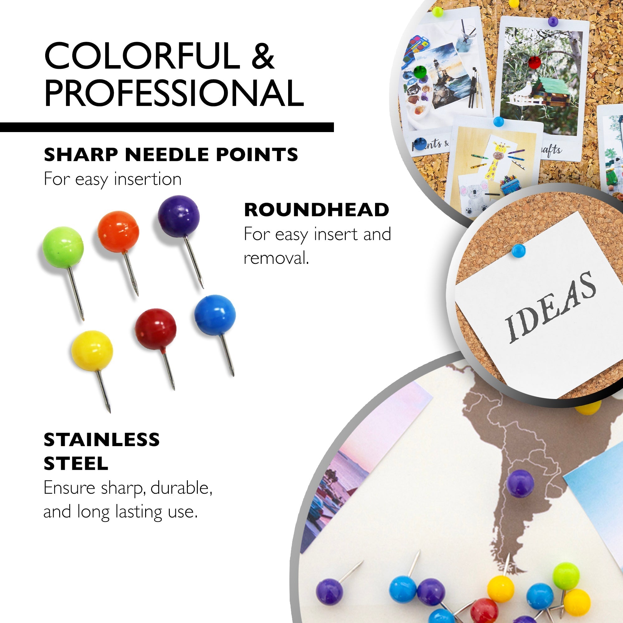 BAZIC Assorted Color Round Push Pins
